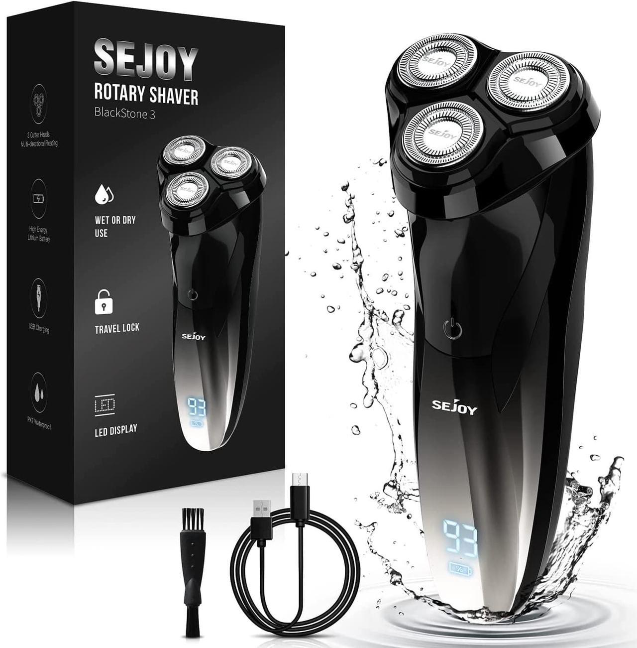 Sejoy Electric Razor for Men, 3D Rotary Mens Electric Razors for Shaving Face, Cordless Rechargeable Waterproof Razors for Wet Dry Shaving with Pop-up Trimmer, Gifts for Husband Dad Boyfriend, Black