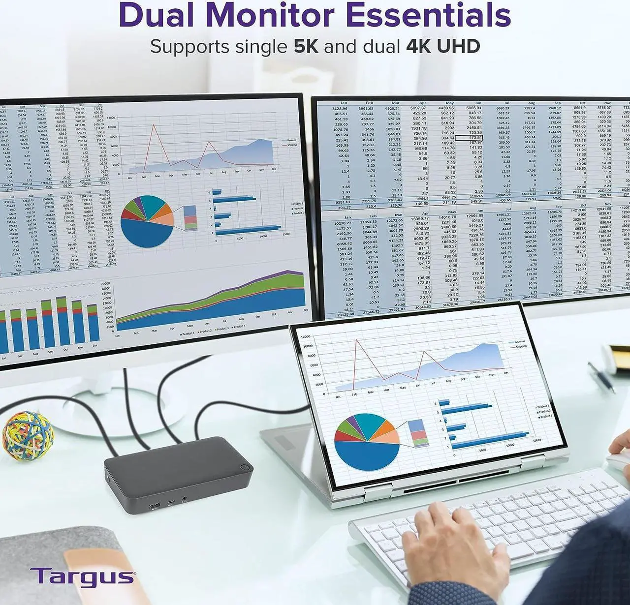 Alt view image 4 of 6 - Targus USB C Docking Station Universal DV4K, USB C Laptop Docking Station Dual Monitor 2 HDMI, 65W Power Delivery, DisplayLink Works w/Operating Systems Like Windows, Mac, Android, iOS (DOCK310USZ)