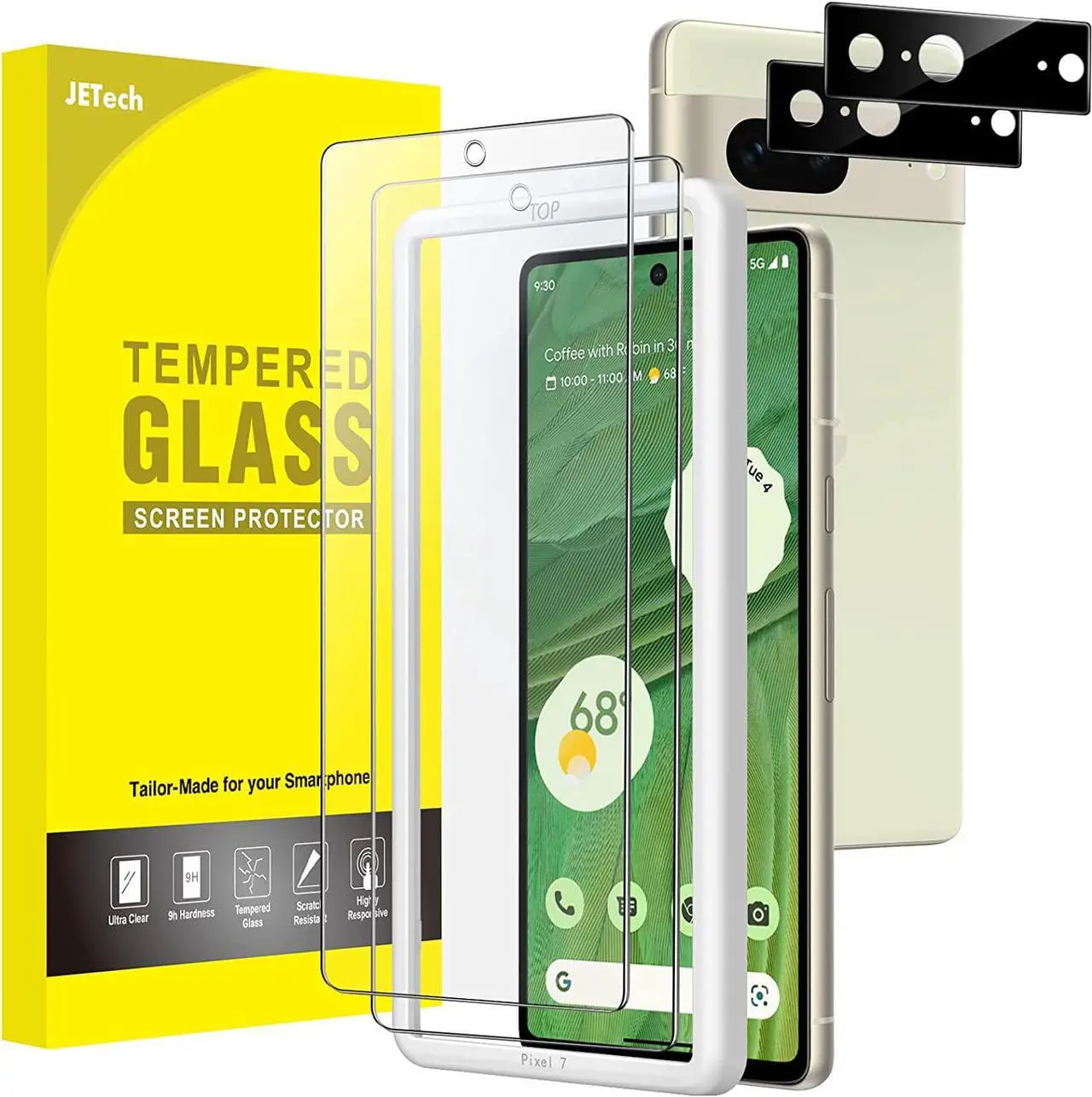 Main image of JETech Screen Protector for Google Pixel 7 with Camera Lens Protector, Easy Installation Tool, Tempered Glass Film, Fingerprint ID Compatible, HD Clear, 2-Pack Each