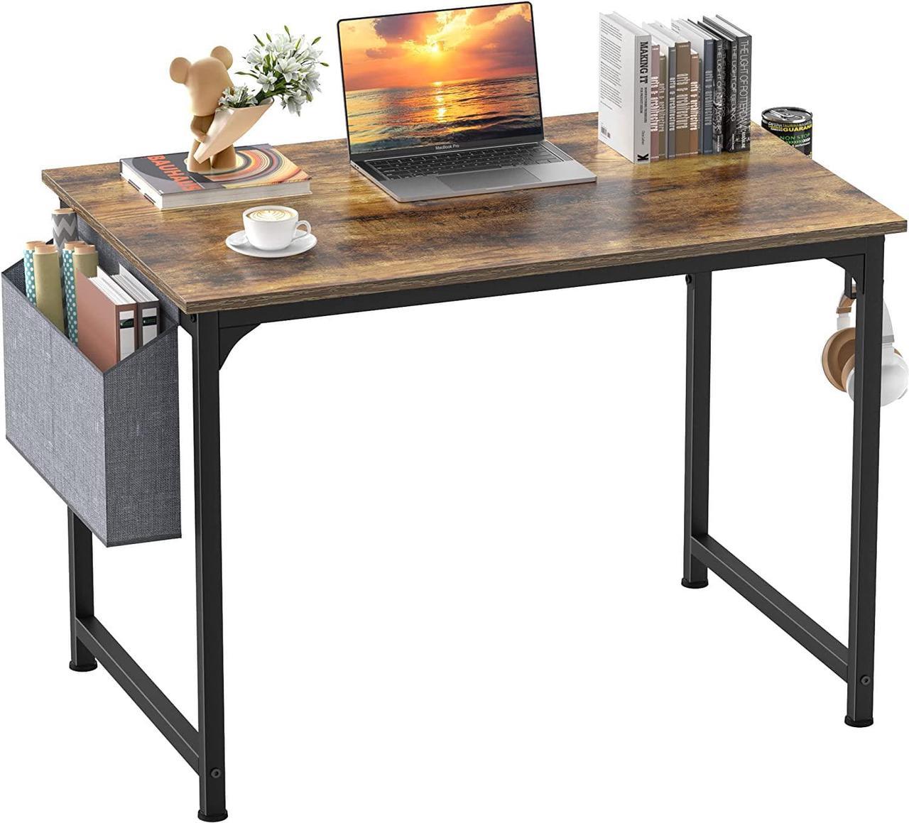 Mr IRONSTONE Computer Desk 31" Home Office Small Computer Desk, Writing Desk, Laptop Table with Storage Bag, Cup Holder and Headphone Hook (Rustic Brown)