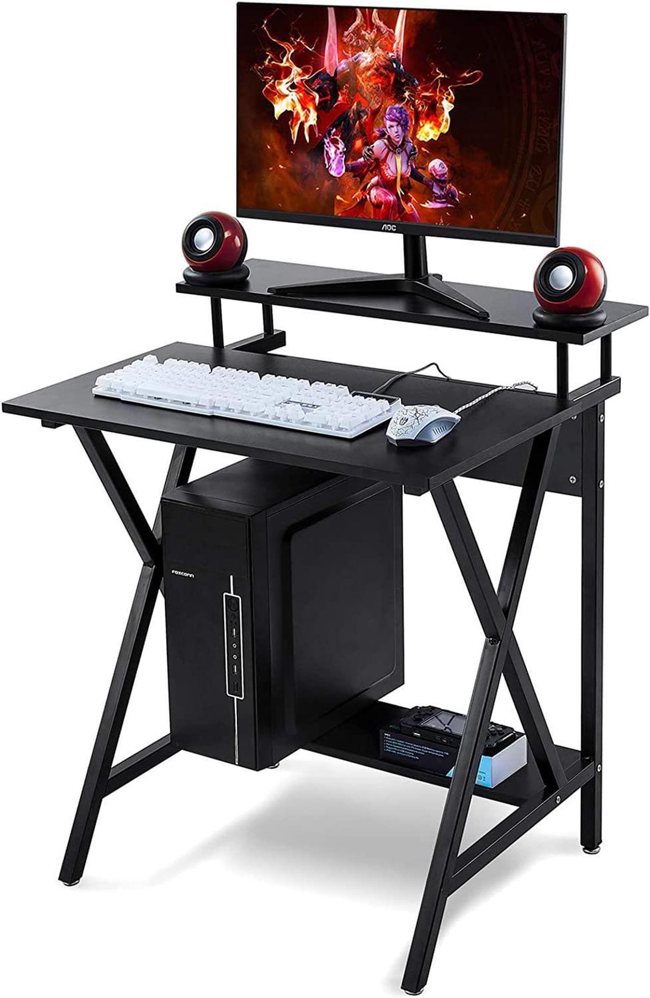 DEFWAY Small Gaming Computer Desk - Mini Computer Desk with Top Monitor Shelf, 30 Inch Gaming Desk for Small Spaces, Black