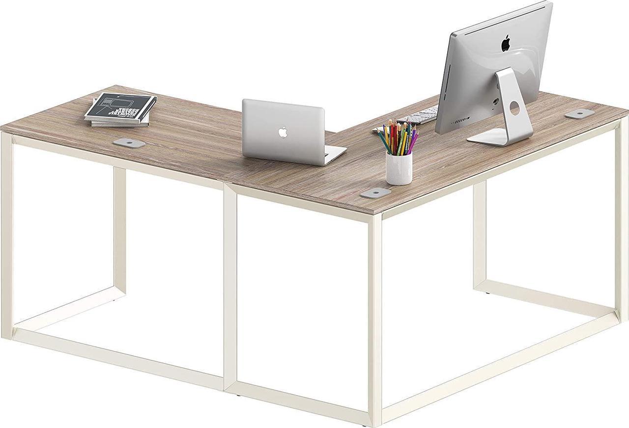 SHW L-Shaped Computer Desk Style Triangle-Leg Frame for Home/Office