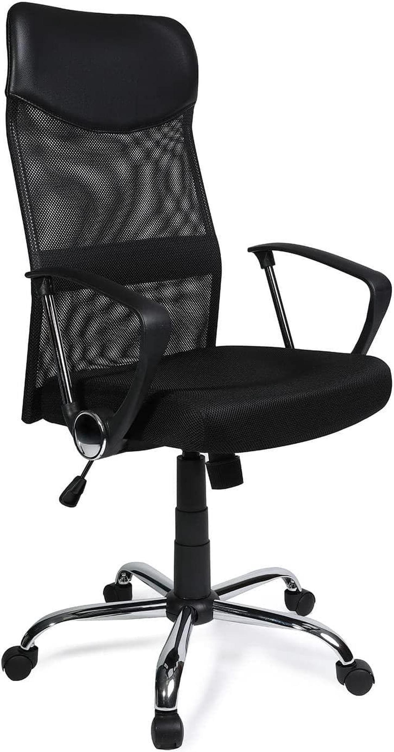 Moustache Office Chair, Ergonomic Desk Chair with Fixed Armrest and Lumbar Support, High-Back Mesh Swivel Task Chair-Black