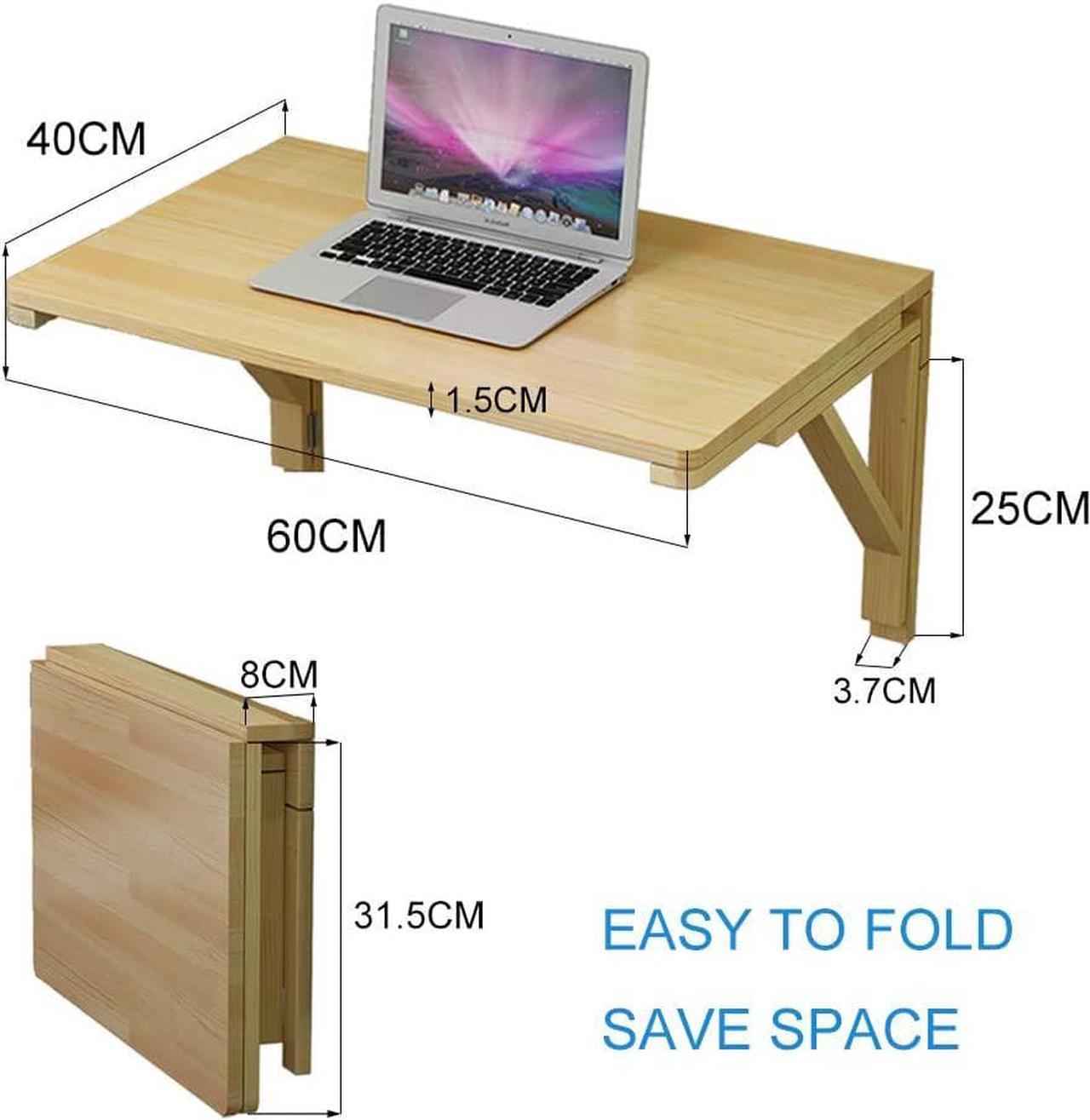 Folding Wall-Mounted Table Solid Wood Wall Table Dining Table Foldable Computer Desk Learning Table Wall-Mounted Folding Table Study Desk Size Optional (Size : 60 * 40cm)