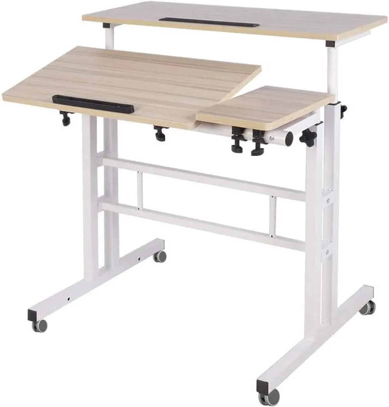 Main image of Rolling Standing Desk Height Adjustable, 31.5 inch Mobile Stand Up Computer Desk, Sit-Stand Tiltable Top Desk Laptop Stand for Small Spaces, Tall Table for Standing or Sitting, Maple
