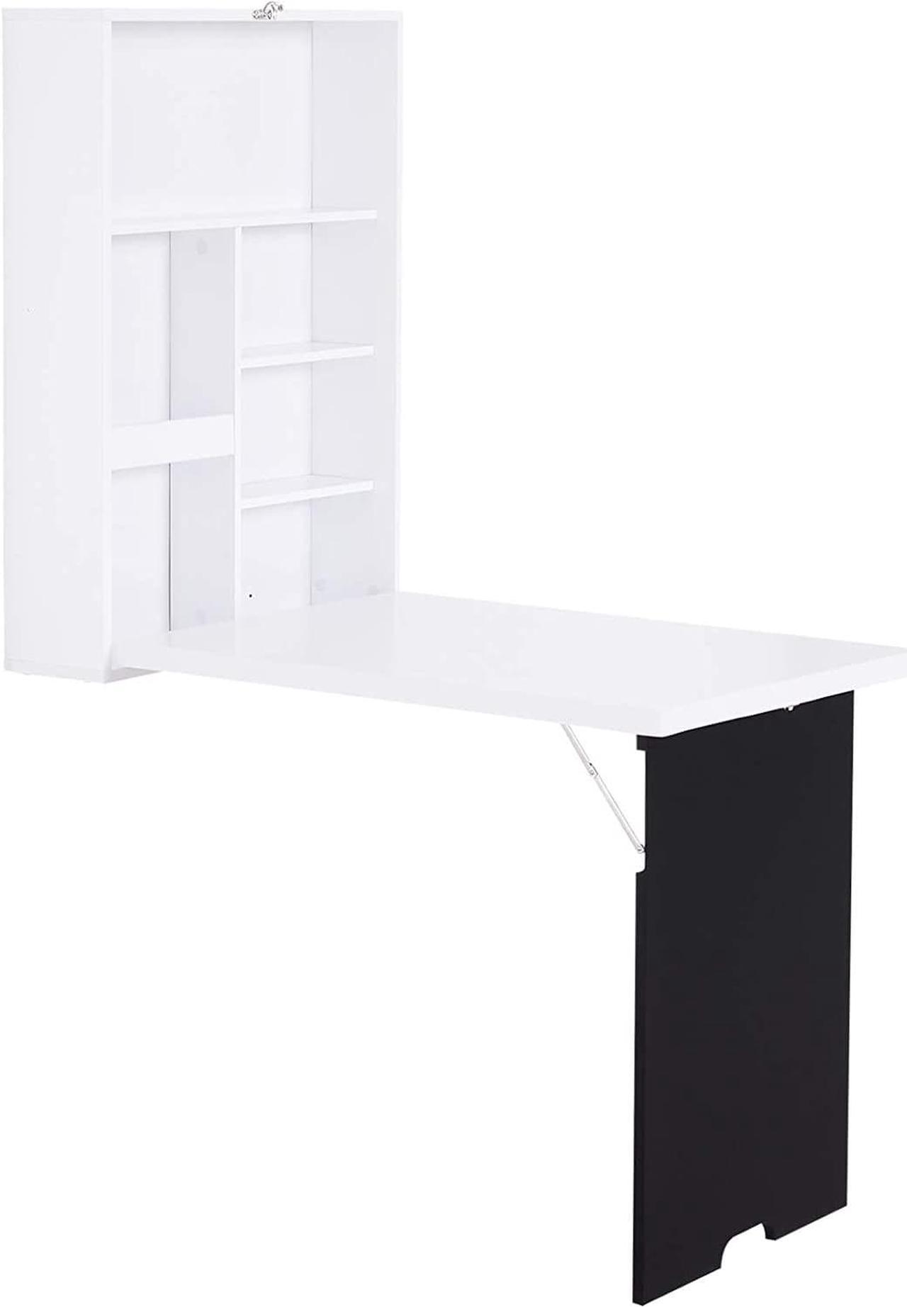 HOMCOM Wall Mounted Table Fold Out Convertible Desk Multi-Functional Standing Desk with Writing Floating Board for Students, White and Black