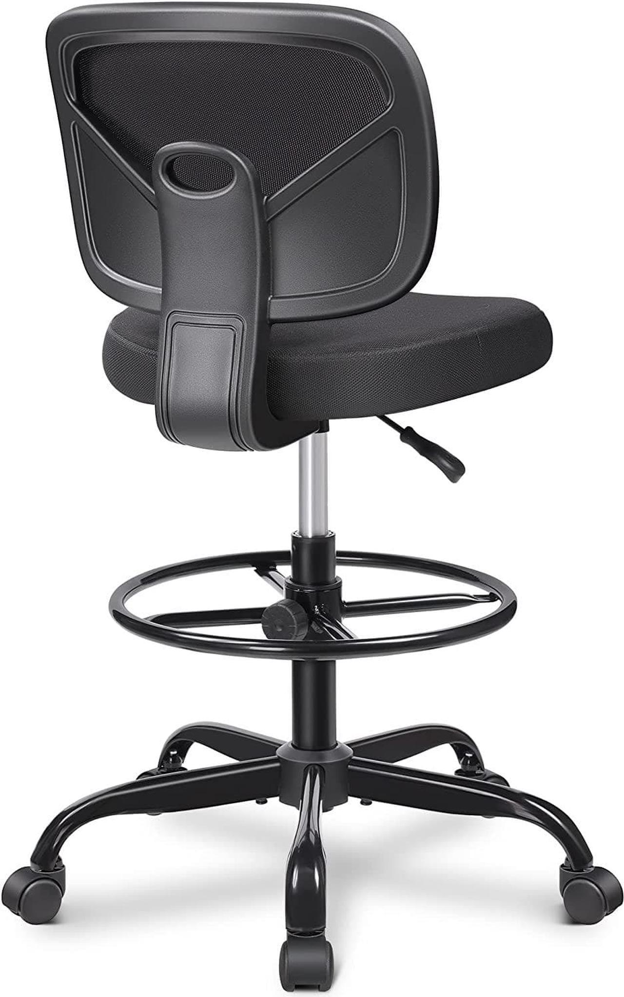 Primy Office Drafting Chair Armless, Tall Office Desk Chair Adjustable Height and Footring, Mid-Back Ergonomic Standing Desk Chair Mesh Rolling Tall Chair for Art Room, Office or Home(Black)