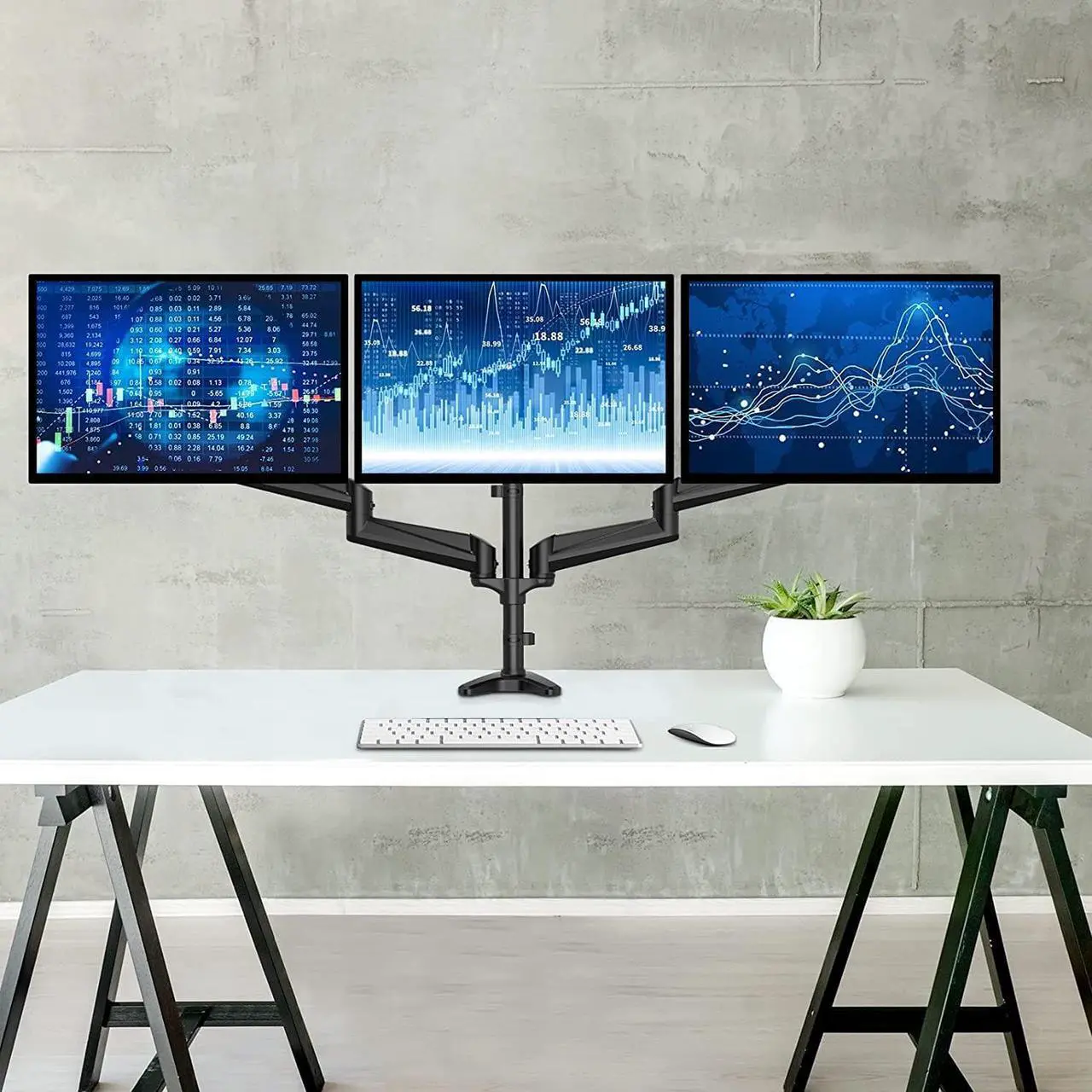 Alt view image 4 of 7 - HUANUO Triple Monitor Stand - 3 Monitor Mount with Gas Spring Monitor Arm Fit Three 17 to 32 inch Flat/Curved LCD Computer Screens with Clamp, Grommet Kit, Black