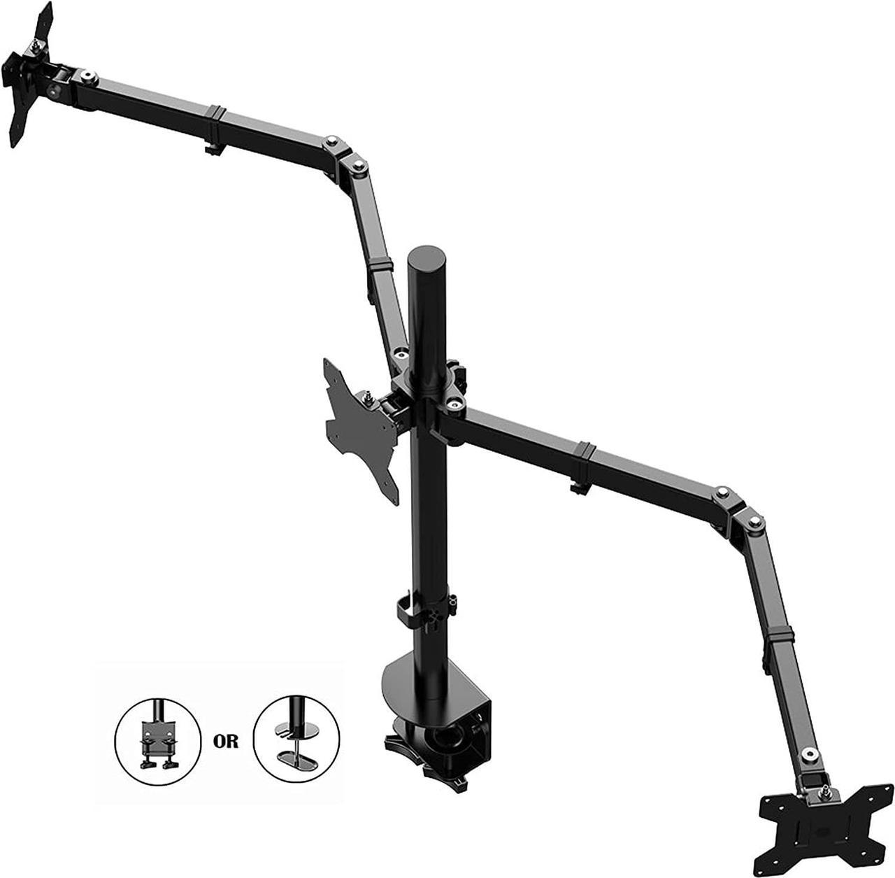 Rocelco Premium Triple Monitor Desk Mount - Standard Pattern Fits 13" - 27" LED LCD Flat Computer Screen - Three Articulated Full Motion Adjustable Arms - Grommet and C Clamp - Black (R DM3) 1 Unit