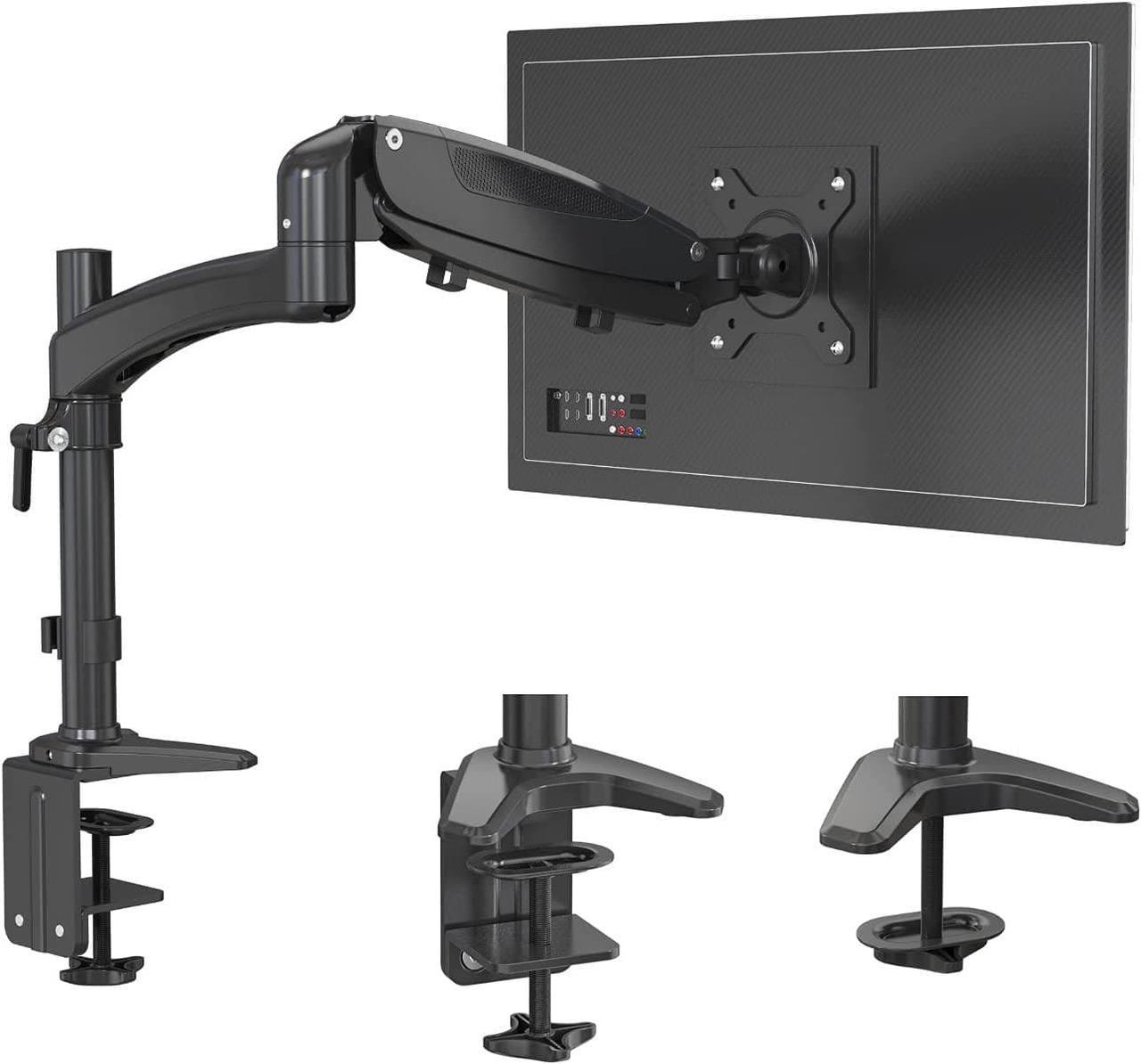 SHOPPINGALL Fully Adjustable Single Gas Spring LCD Monitor Arm Desk Mount Stand with Swing Arm for 15"-32" Monitor, Both Desk Clamp and Grommet Mounting Options in The Box - SA-GM112D-Black