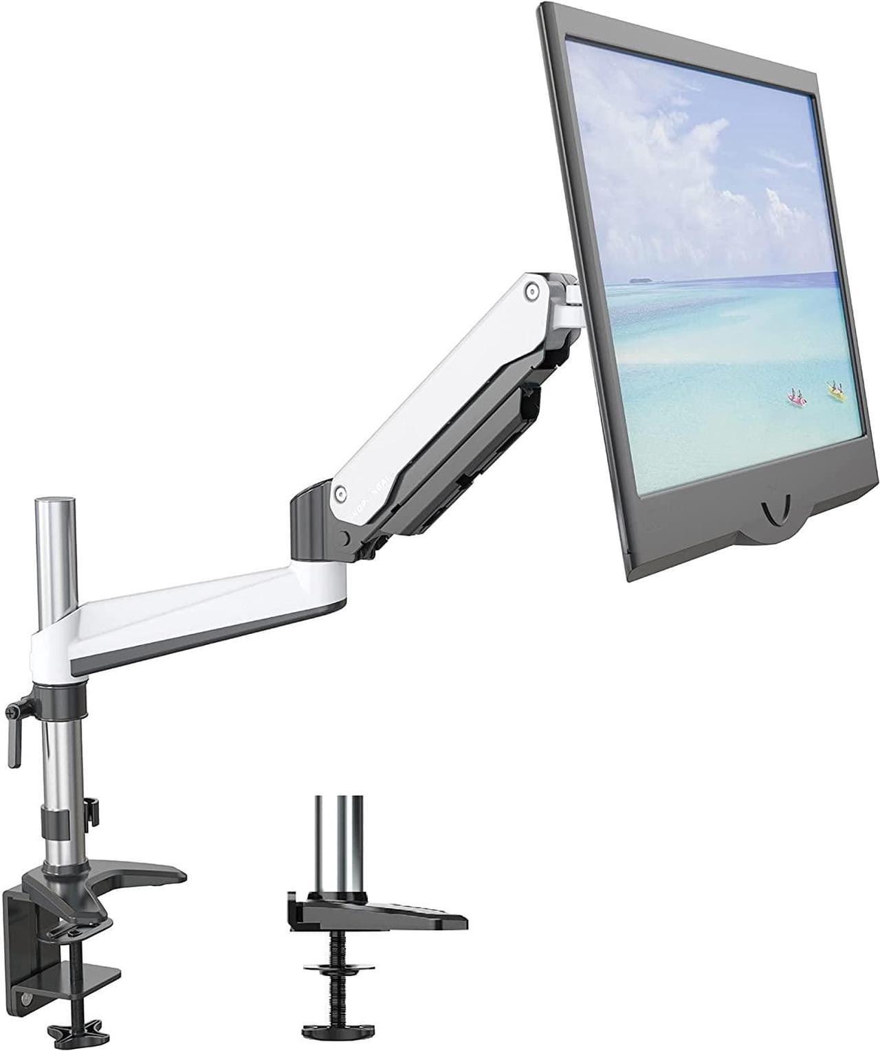 SHOPPINGALL Fully Adjustable Single Gas Spring LCD Monitor Mount Stand with Swing Arm for 15-32 Monitors Both Desk Clamp and Grommet Mounting Options in The Box - SA-GA12-White