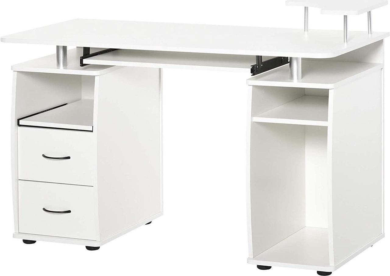 HOMCOM Computer Desk with Keyboard Tray, CPU Stand, Writing Desk with Drawers, Workstation for Home Office, White