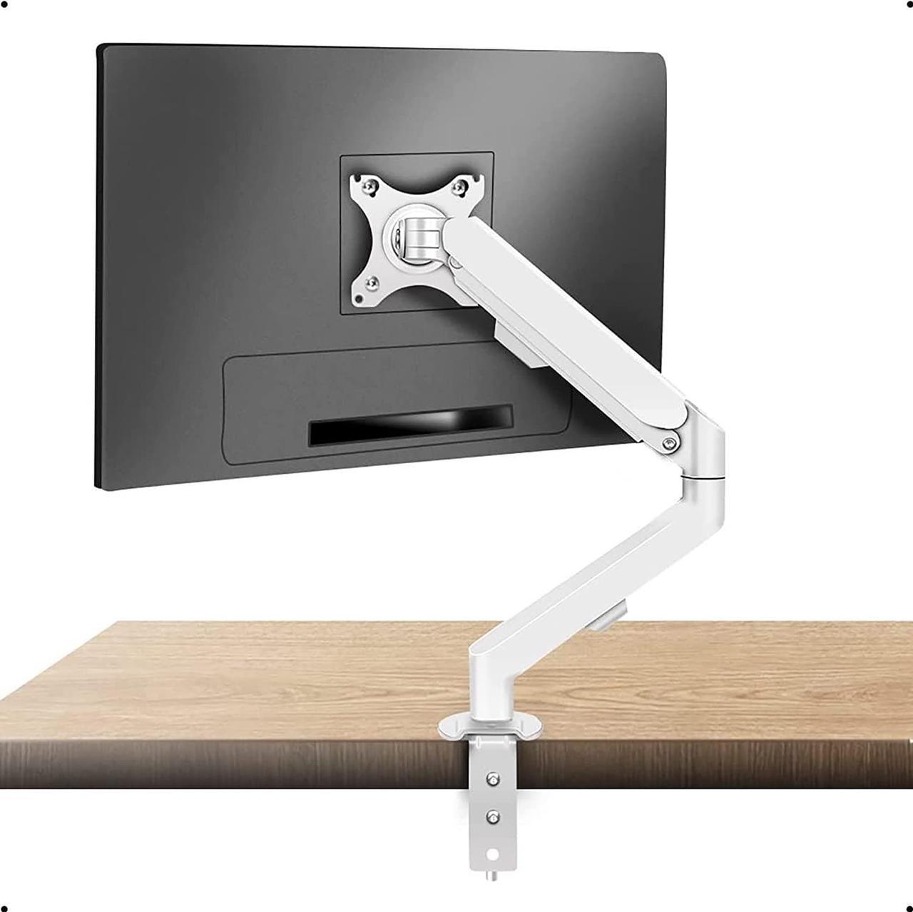 HILLPORT White Single Monitor Arm Mount 17 to 30 inch Articulating Gas Spring Arm 4.4 to 19.8lbs Adjustable Vesa Desk Stand with Clamp and Grommet LCD Computer Monitors M5W