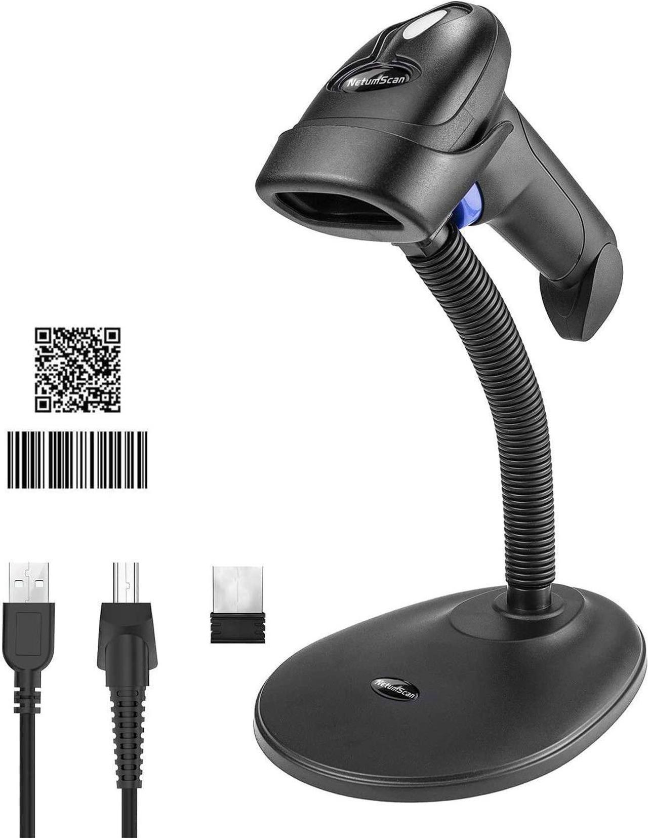 NetumScan 1D&2D Barcode Scanner with Hands Free Adjustable Stand, Wireless USB Automatic QR Bar Code Reader/Imager for Store, Supermarket, Warehouse