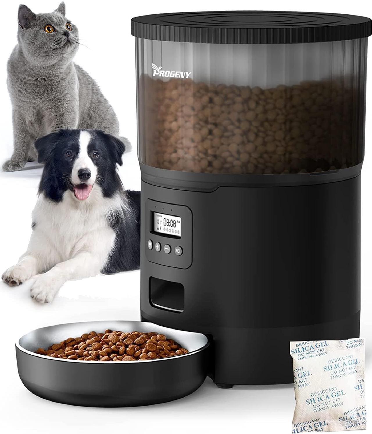 Automatic Cat Feeder, 4L Cat Feeder Pet Dry Food Dispenser with Voice Recorder and Timer, Stainless Steel Bowl, Up to 40 Portions 6 Meals Per Day, Dual Power Supply & Twist Lock Lid