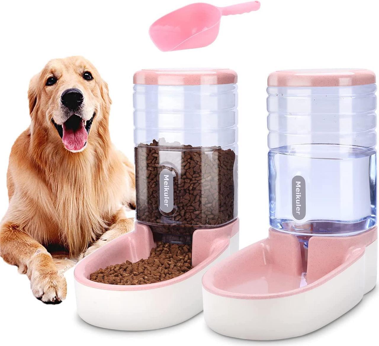 Meikuler Pets Auto Feeder 3.8L,Food Feeder and Water Dispenser Set for Small & Big Dogs Cats and Pets Animals (Pink)