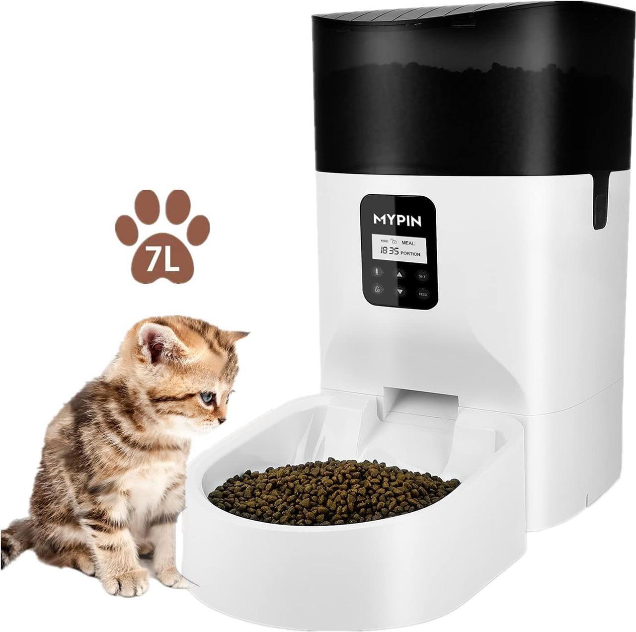 MYPIN 7L Automatic Feeder for Cats Dogs Small Pets, Food Dispenser Timer Programmable and Portion Control up to 4 Meals/Day, Voice Recorder, Low Food Alarm and Infrared Detection