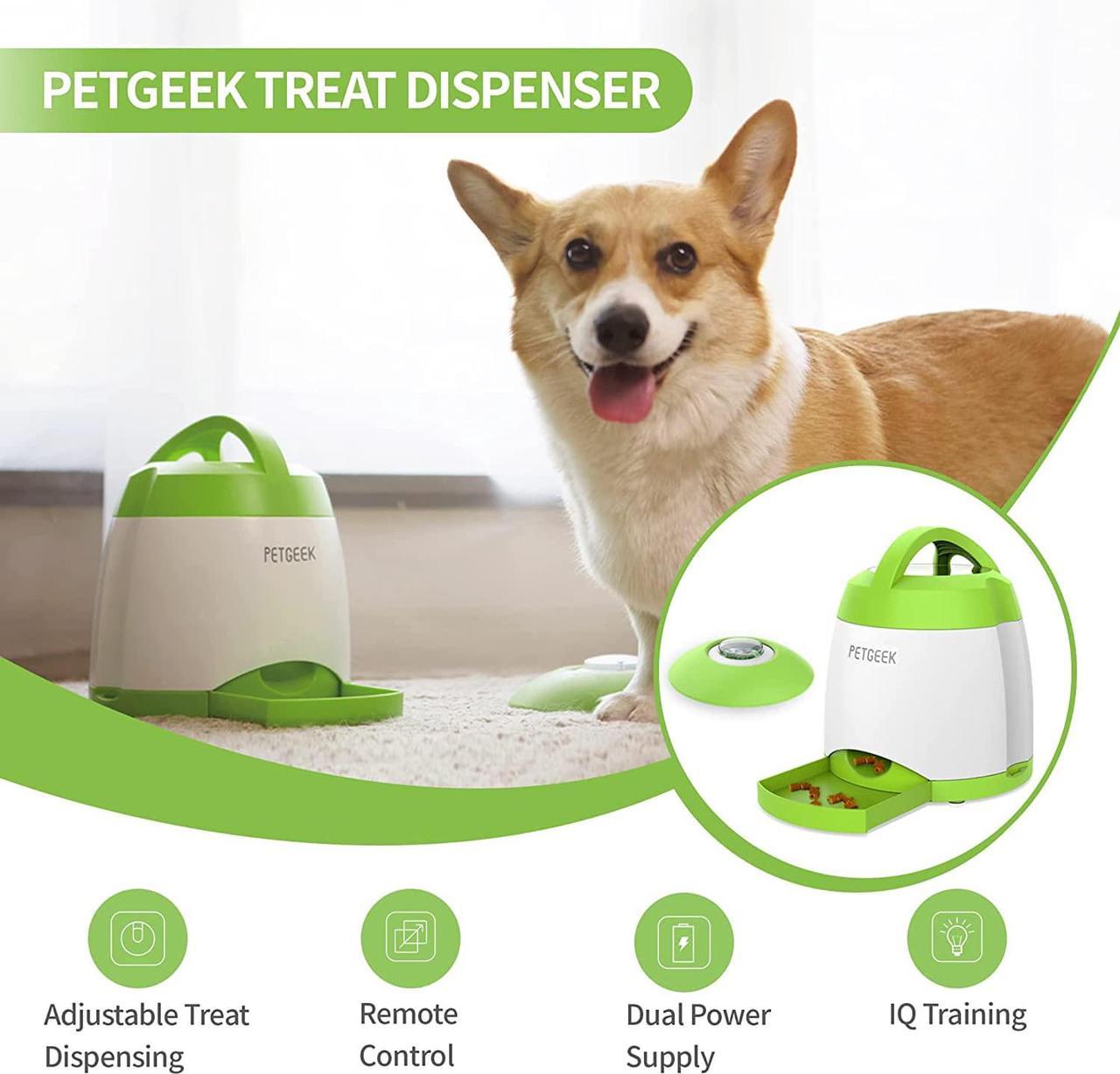 PETGEEK Automatic Dog Treat Dispenser, Dog Puzzle Memory Training Activity Toy- IQ Training Dog Button Feeder, Remote Dog Button Treat Dispenser for Dogs