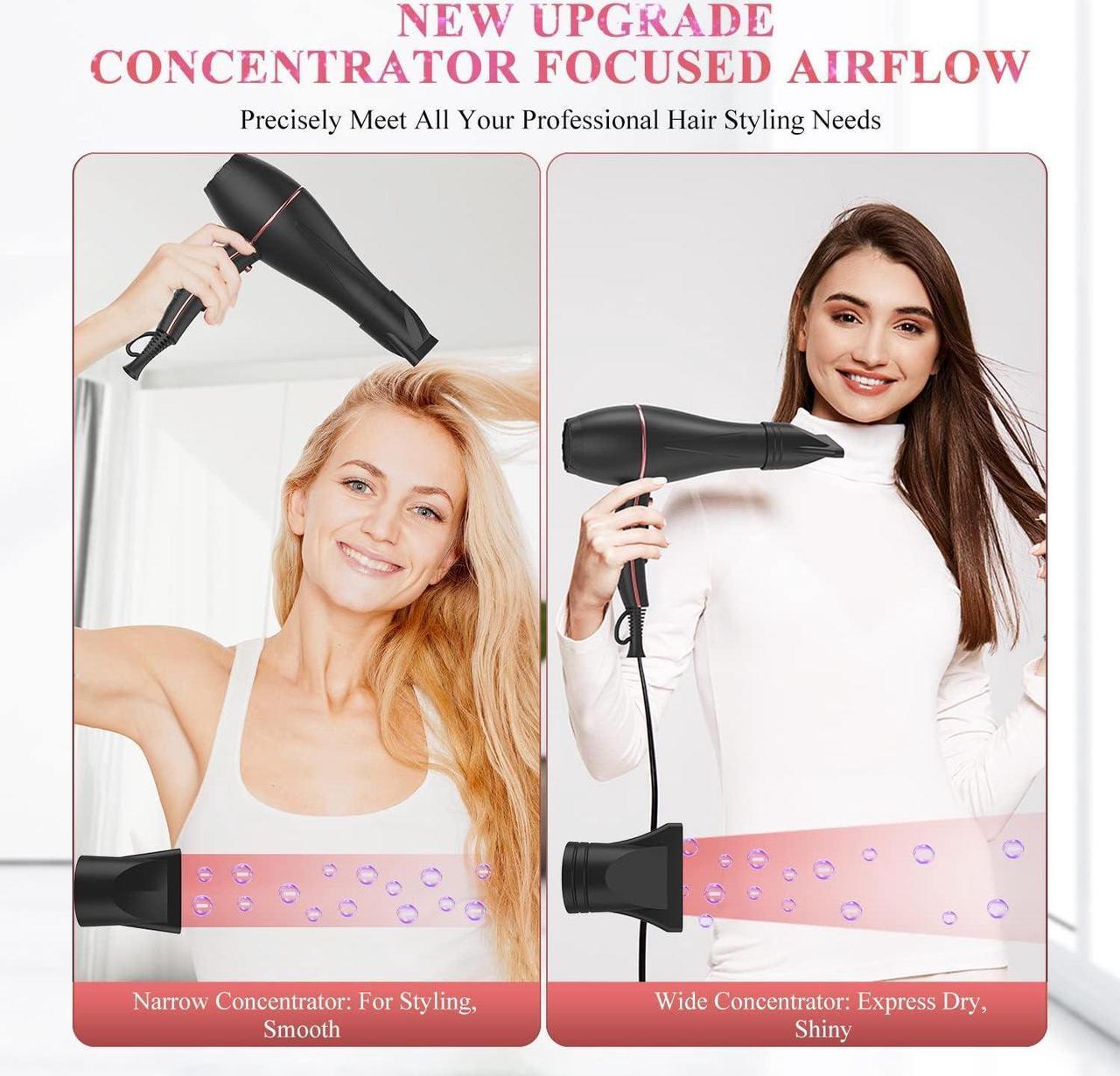 Alt view image 6 of 7 - WADODO Ionic Hair Dryer, 2200W Professional Blow Dryer Fast Drying Travel AC Motor Constant Temperature Low Noise Ion Dryers Curly Care Hairdryer Blowdryer for Women Men