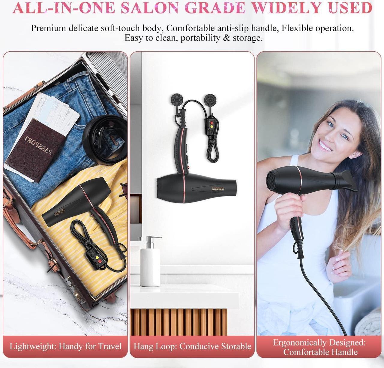 Alt view image 7 of 7 - WADODO Ionic Hair Dryer, 2200W Professional Blow Dryer Fast Drying Travel AC Motor Constant Temperature Low Noise Ion Dryers Curly Care Hairdryer Blowdryer for Women Men
