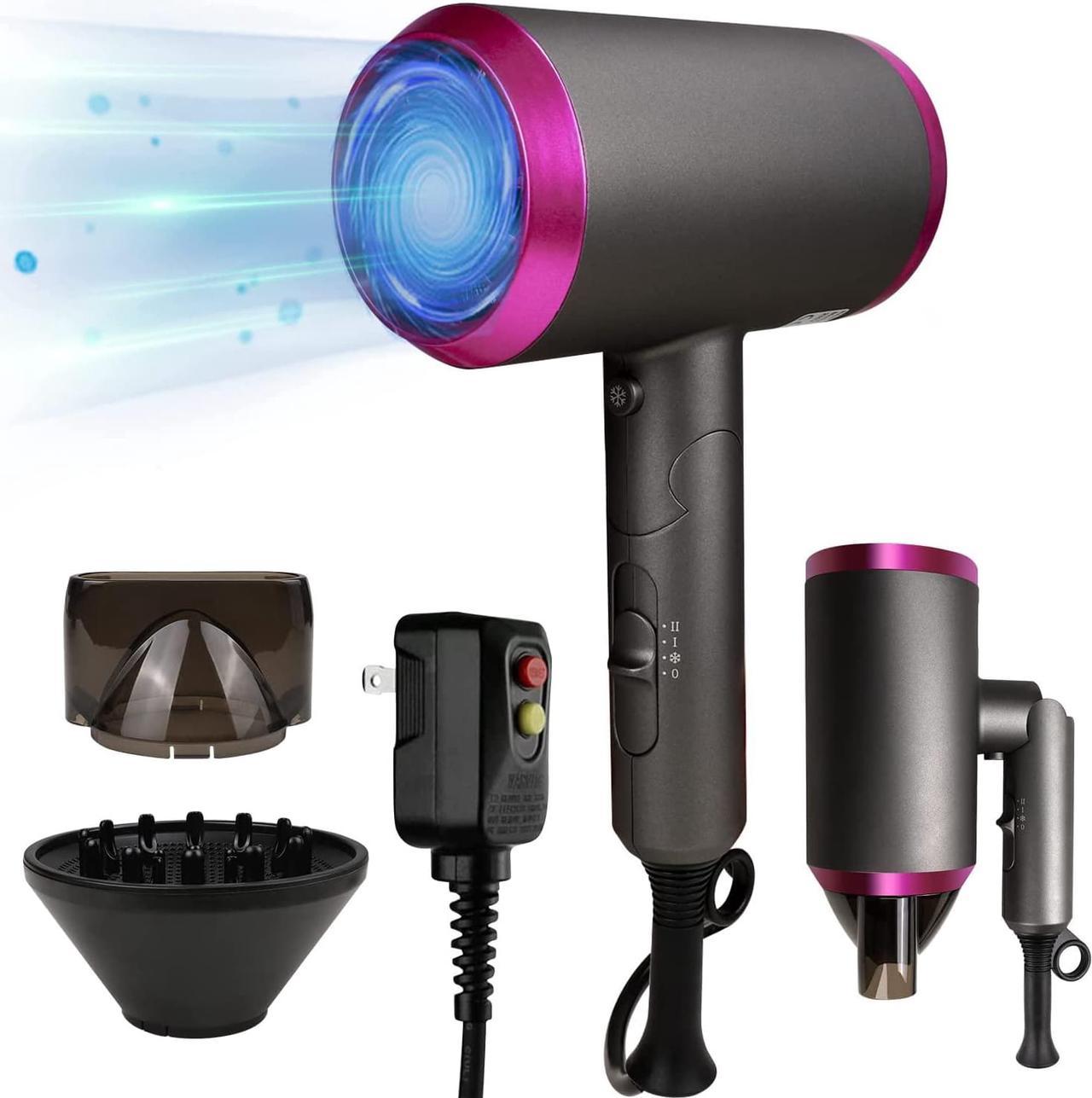 MooMoo Baby Hair Dryer 1800W Professional Ionic Blow Dryer Negative Ion Hair Dryers with Diffuser and Concentrator Nozzles 3 Heat Settings & Infinity for Home & Travel (Grey)