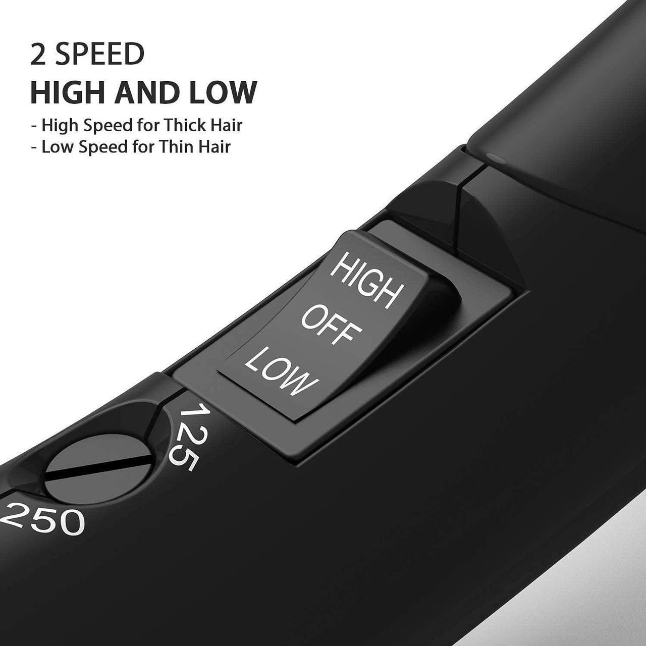 Alt view image 4 of 6 - DAN Technology Compact Travel Hair Dryer, 1800 Watts, Black, Ceramic, with Concentrator & Diffuser, European Plug, Folding Handle, Fast Drying for Women and Men