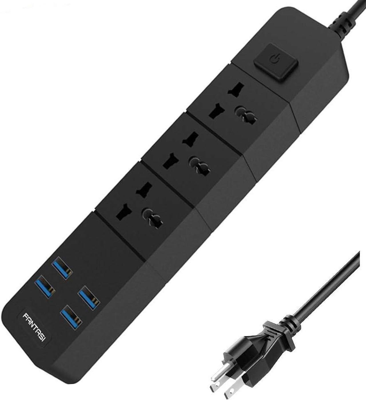 Universal Power Strip with USB Outlets 100-250V 10A 2500W Power Socket with 4 USB Charging Ports (5V 2.1A) Black for Home Office Smartphone Tablets Appliances