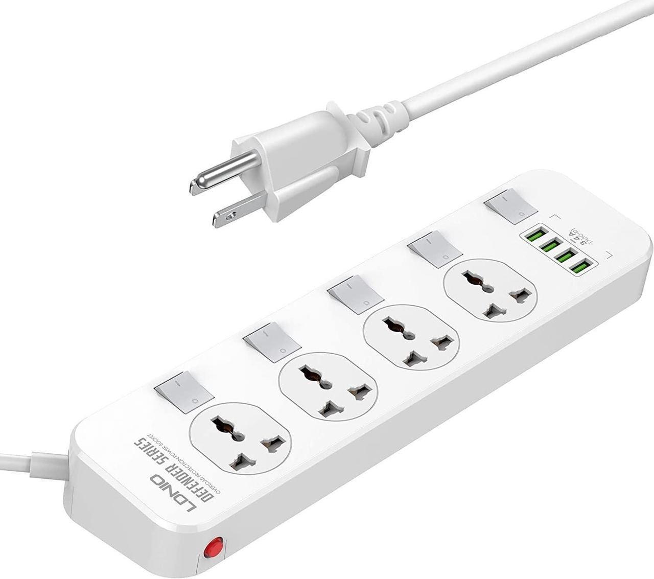 MAXBROTHERS Multi Power Bar, Power Strip with USB Ports, 4 Universal Socket, Surge Protector, 4 Quick USB (5V 3.4A 17W), Independent Switch, 6.5ft Power Cord, Child Safe Door