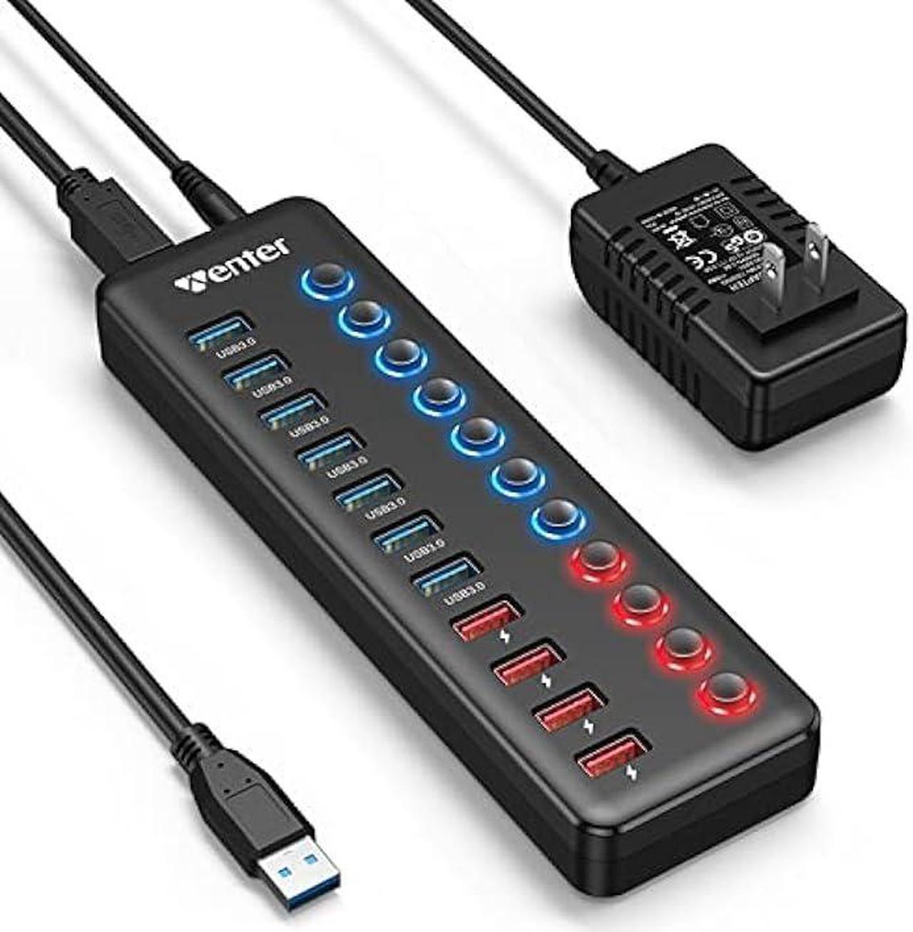 Powered USB 3.0 Hub, WENTER 11-Port USB Data Hub Splitter with Individual On/Off Switches and 12V/3A Power Adapter for MacBook,Mac Pro/Mini and More(7 USB3.0 Ports + 4 Charging Ports)