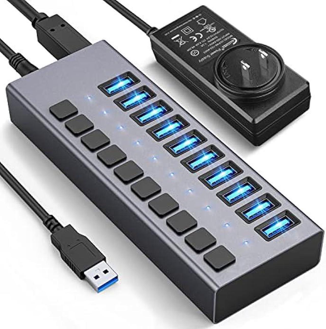 Powered USB Hub - ACASIS 10 Ports 48W USB 3.0 Data Hub - with Individual On/Off Switches and 12V/4A Power Adapter USB Hub 3.0 Splitter for Laptop, PC, Computer, Mobile HDD, Flash Drive and More