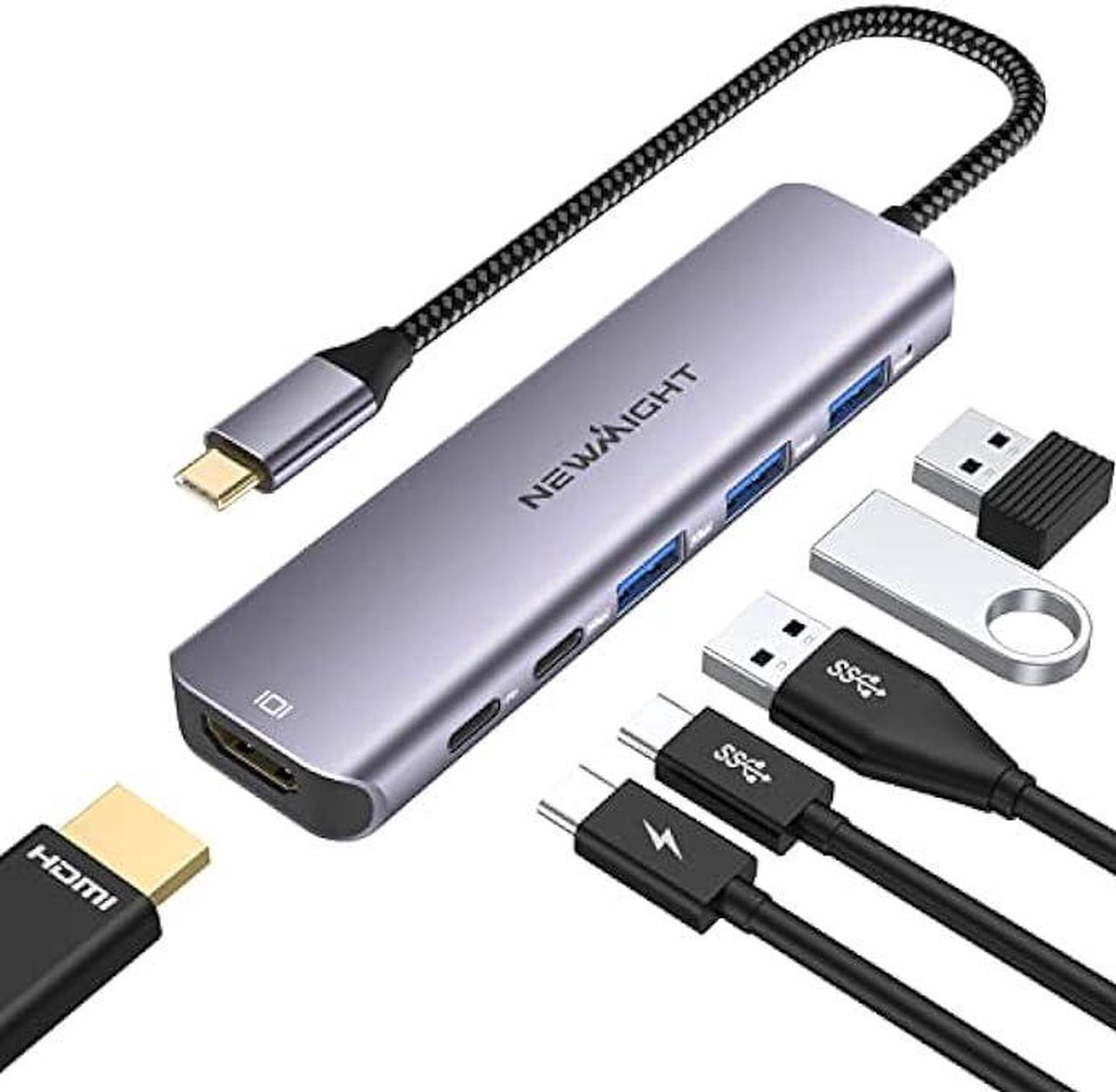 USB C HUB to  Adapter, Newmight 6 in 1 USB-C Dongle with 4K ,3 USB3.0 Ports and USB C 5Gbps Data Port, 100W USBC Charging Port, Type C Docking Station for MacBook Pro/Air and More