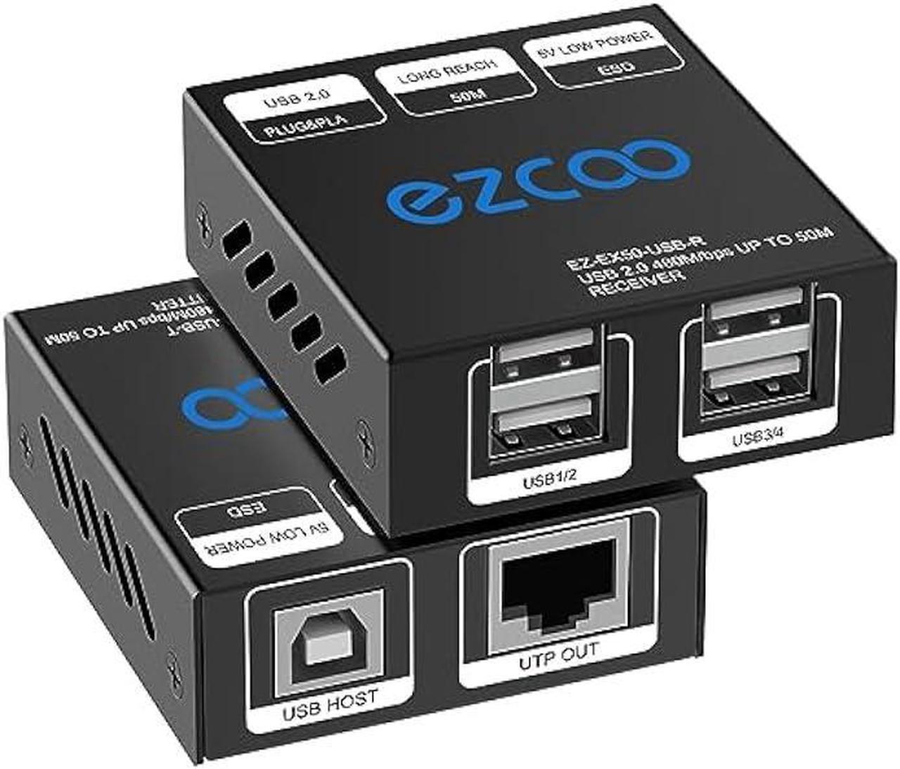 USB Extender Over cat5e/6 165ft 50m with 4-Port USB2.0 HUB - USB Over Cat6 Ethernet RJ45, USB2.0 Extension Plug and Play,Two Webcam Work Sync,for Windows,MacOS,Android,Linux,1.5m USB Cable,EX50-USB