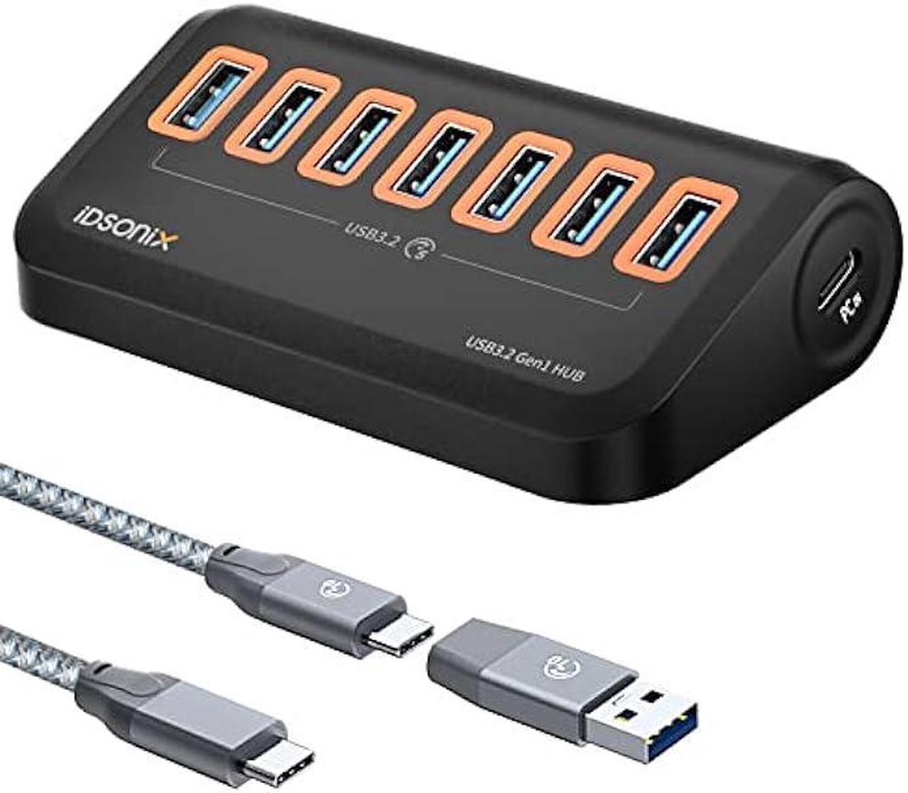 USB Hub 3.0[5Gbps Stable Transfer], iDsonix 7 Ports USB Hub 1.6ft Type A&C 2 Connectors, USB Splitter Extra USB Ports for Laptops,Surface,Xbox,iMac,MacBook,PS5/PS4,Flash Drive,Keyborad,Mouse,Printer