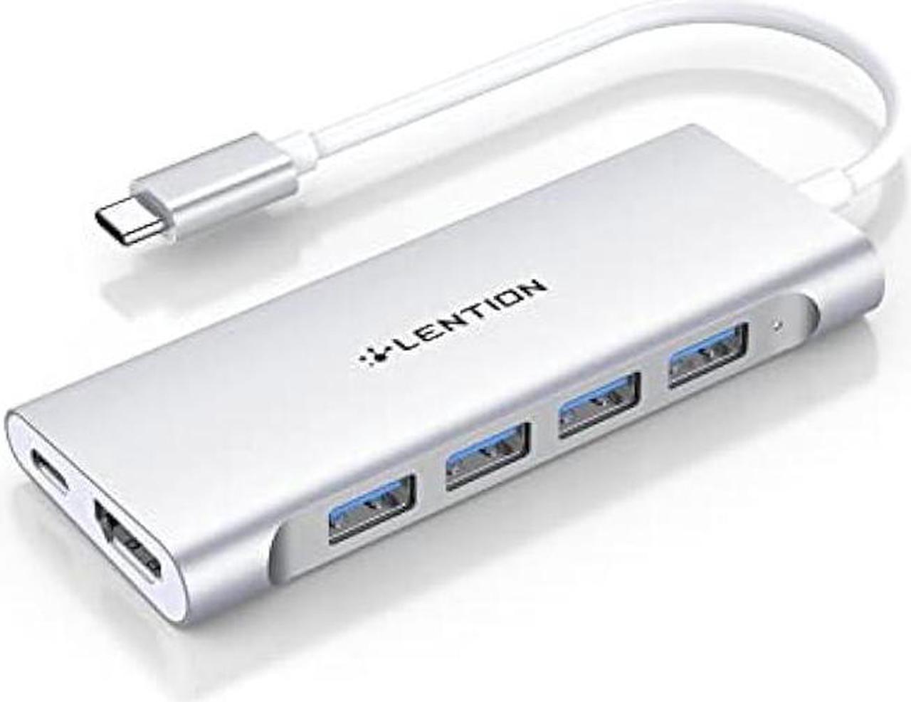 LENTION USB-C Multi-Port Hub with 4K  Output, 4 USB 3.0, Type C Charging Adapter Compatible with New MacBook Pro 13/15 (Thunderbolt 3 Port), MacBook 12, Chromebook, Dell XPS, HP, More (Silver)