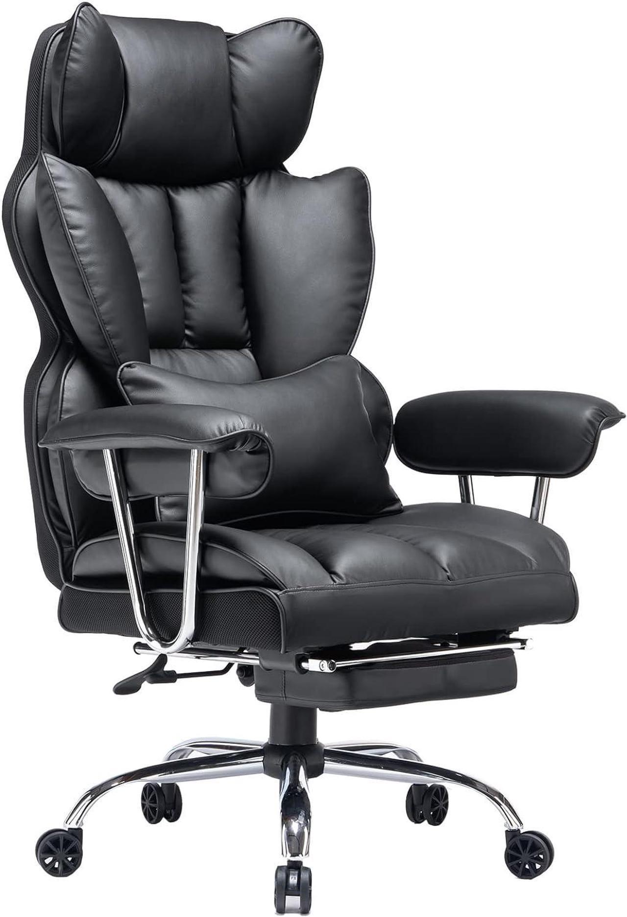 Efomao Desk Office Chair,Big High Back Chair,PU Leather Office Chair, Computer Chair,Managerial Executive Office Chair, Swivel Chair with Leg Rest and Lumbar Support,Black Office Chair