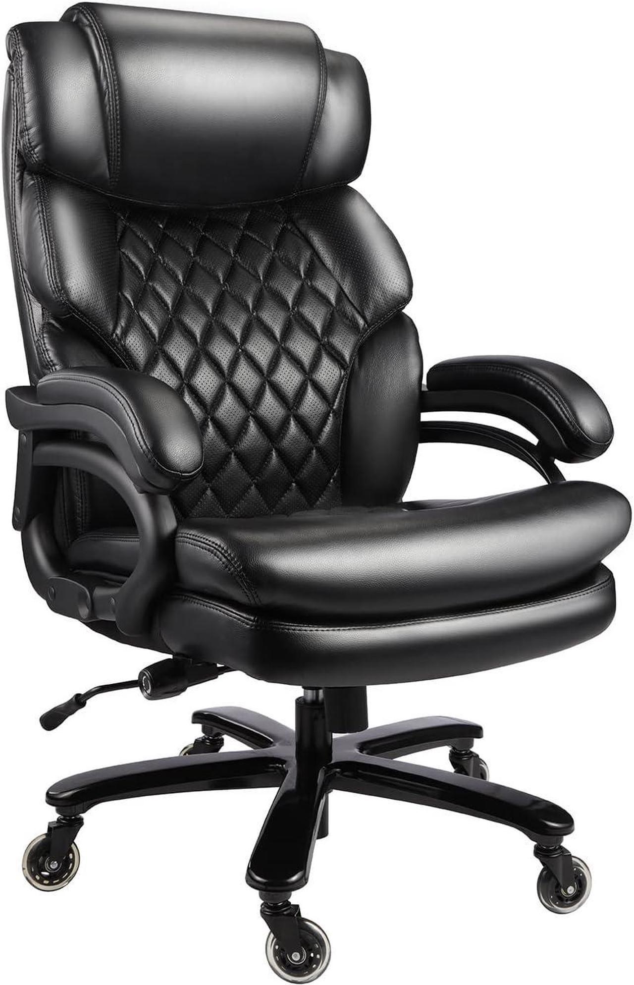 400lbs Big and Tall Office Chair Wide Spring Seat Executive Office Chair for Heavy People Home Office Desk Chair with Heavy Duty Casters 360 Swivel Chair High Back Computer PU Leather Chair (Black)