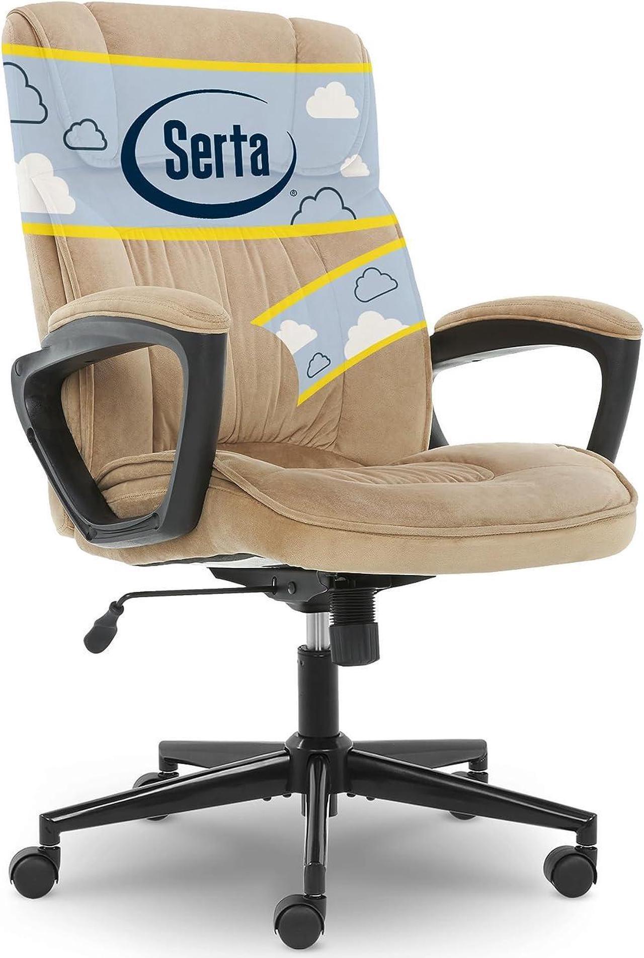 Main image of Serta Hannah Executive Microfiber Office Chair with Headrest Pillow, Adjustable Ergonomic with Lumbar Support, Soft Fabric, Beige