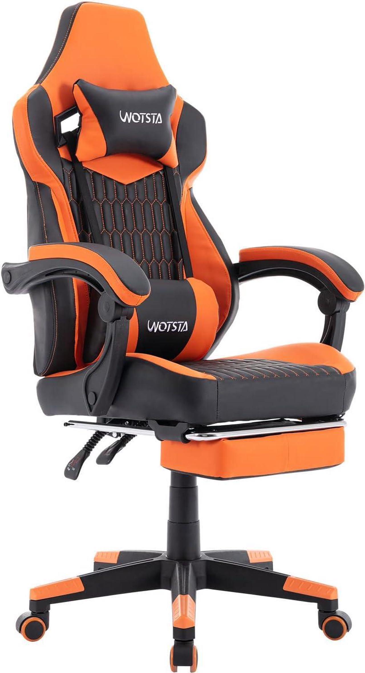 WOTSTA Gaming Chairs Massage Game Chair with Footrest Reclination Angle Adjustable Backrest Height Gamer Seat Equiped Retractable Wheels (Orange)