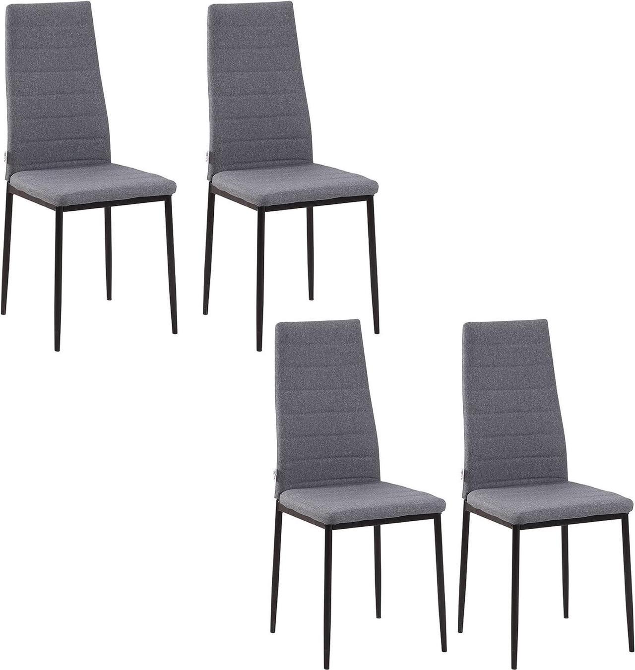 HOMCOM Modern Dining Chairs, Set of 4, High Back Linen Upholstered Accent Chairs with Metal Legs for Living Room, Kitchen, Study, Gray