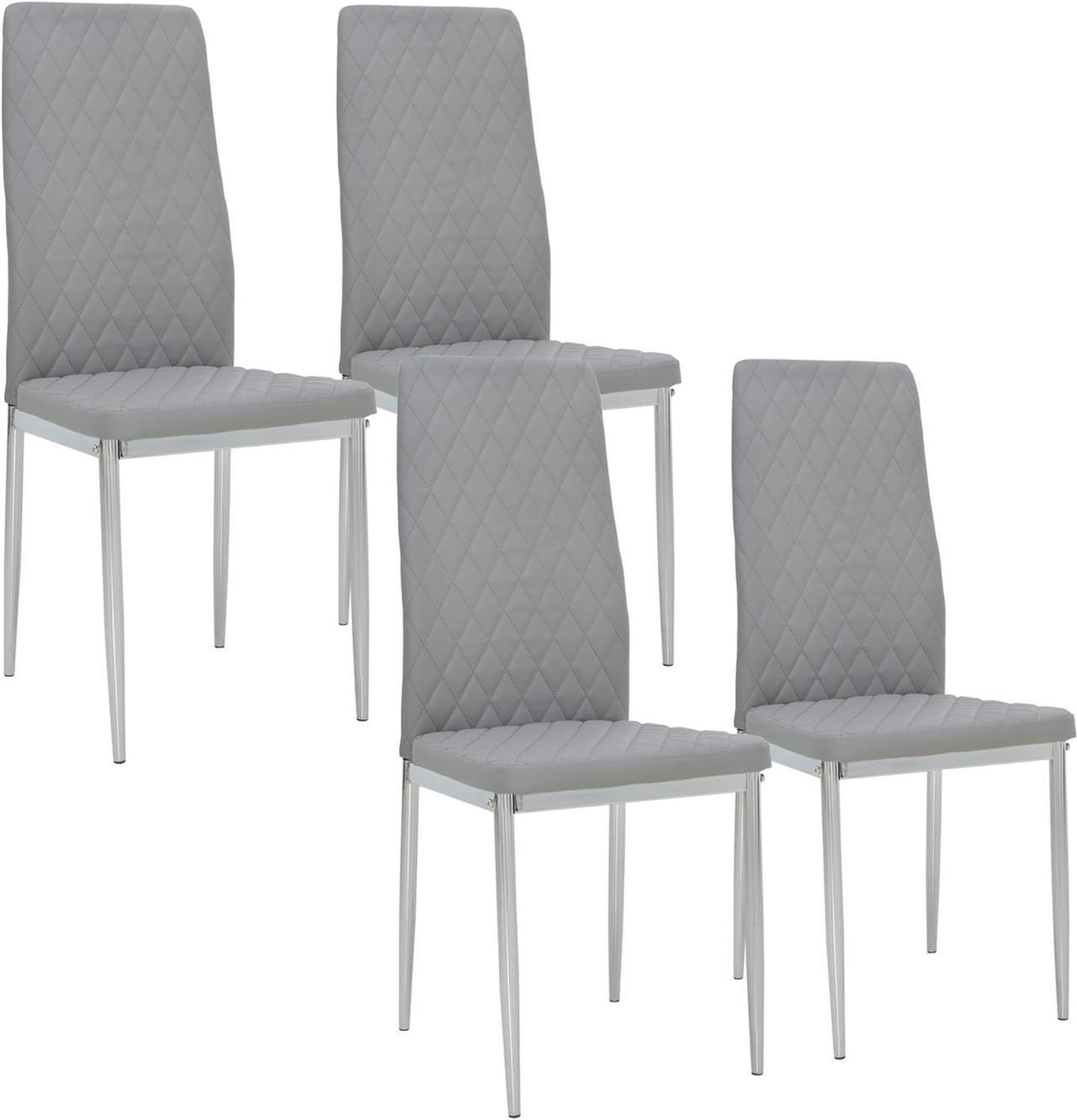 HOMCOM Dining Chairs Set of 4, Modern Kitchen Chairs with Faux Leather Upholstery and Steel Legs for Living Room, Dining Room, Bedroom, Grey