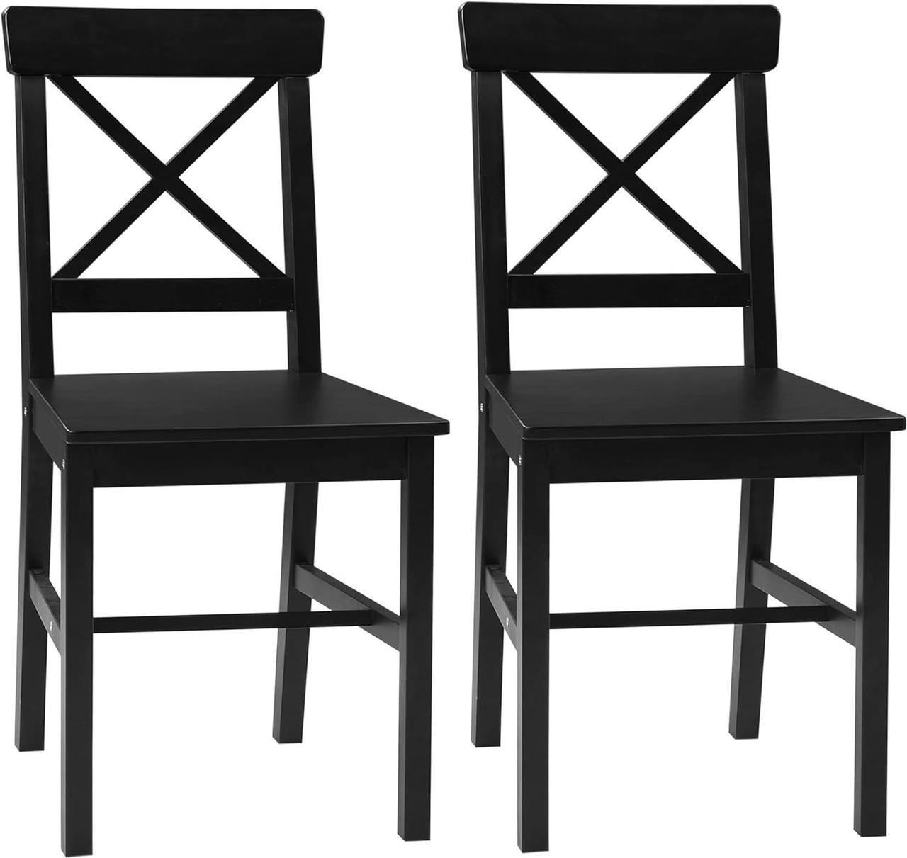 HOMCOM Dining Chairs Set of 2, Farmhouse Wood Kitchen Chairs with Cross Back, Solid Structure for Living Room and Dining Room, Black