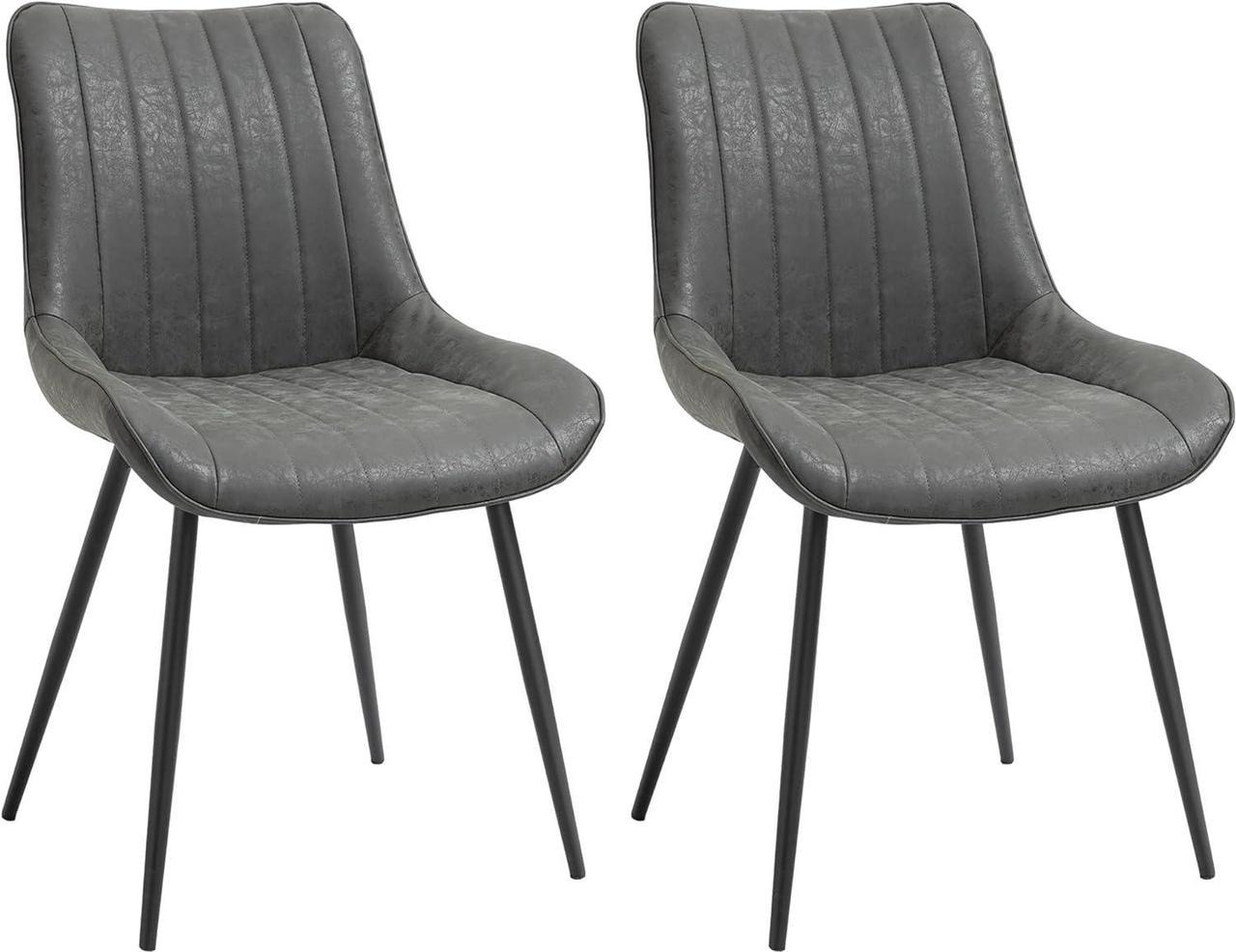 HOMCOM Dining Chairs Set of 2, PU Upholstered Kitchen Chairs with Metal Legs for Dining Room, Grey