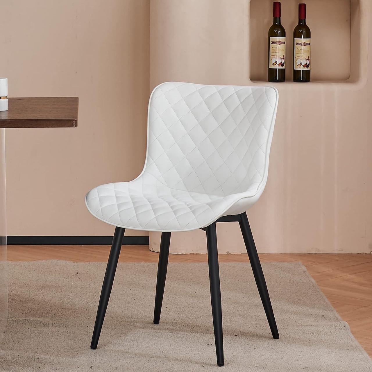 YOUTASTE White Dining Chairs Set of 2 PU Leather Diamond Upholstered Modern Kitchen Dining Room Chairs Metal Thick Bar Counter Chairs High Back Home Kitchen Restaurant