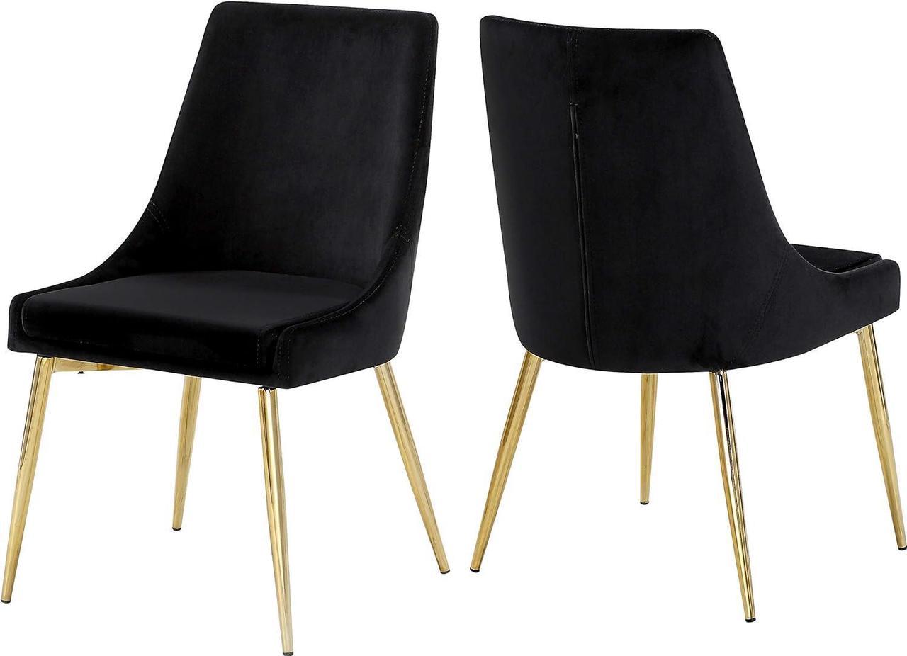 Meridian Furniture 783Black-C Karina Collection Black Modern | Contemporary Velvet Upholstered Dining Chair with Polished Gold Metal Legs, Set of 2, 19.5" W x 21.5" D x 33.5" H,