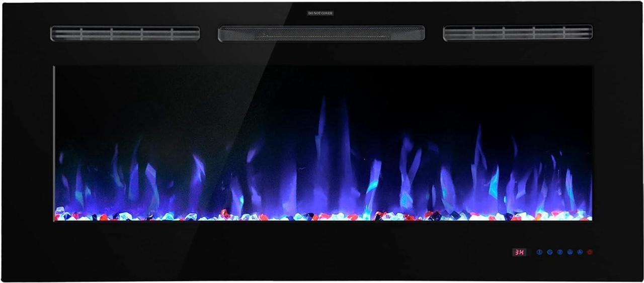 Dreamflame 50 inch Electric Fireplace Insert for Living Room,Led Recessed Fireplace with Touch&Remote Control Setting Timer,Multiple Flame&Light Color, Temperature,Heater 750/1500W,Black