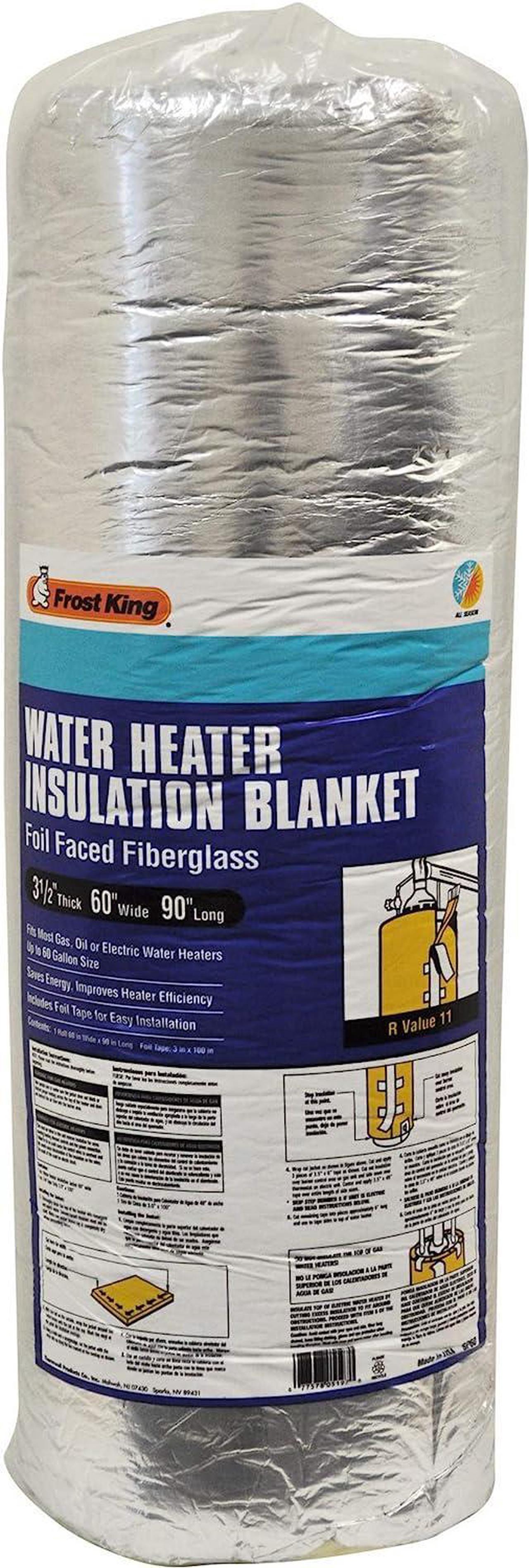 Frost King SP60 All Season Water Heater Insulation Blanket, 3 Thick x 60 x 90, R10, Silver