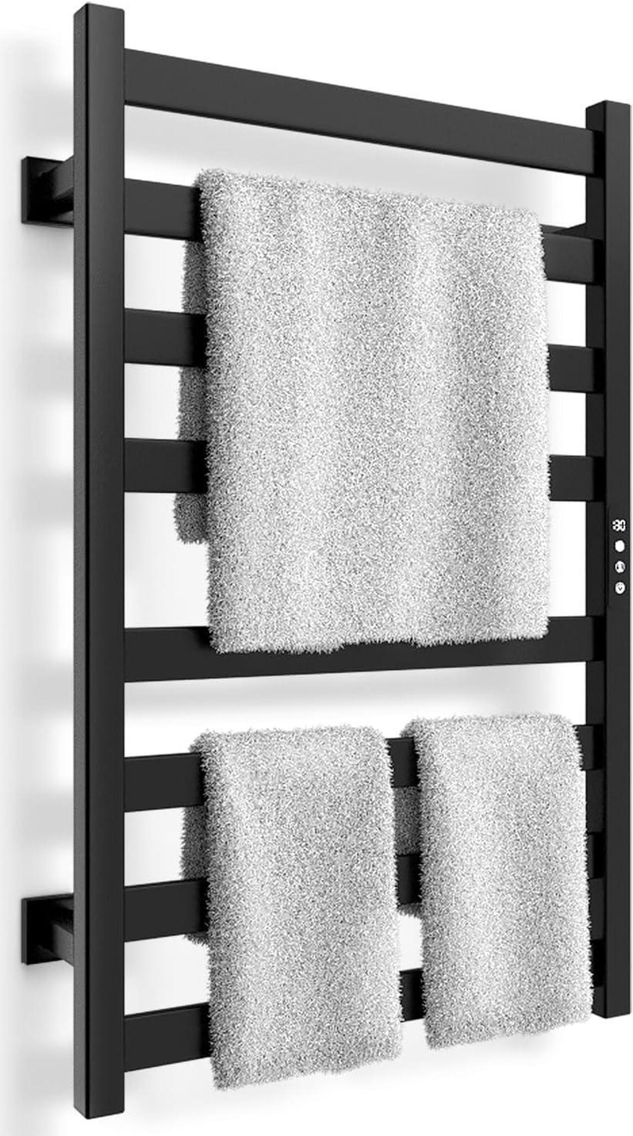 Colliford Towel Warmer, 8 Bars Towel Heater Rack for Bathroom, Stainless Steel Electric Towel Dryer Wall-Mounted Bath Heater, Hot Towel Rack with Timer and Smart Temperature Control -Black