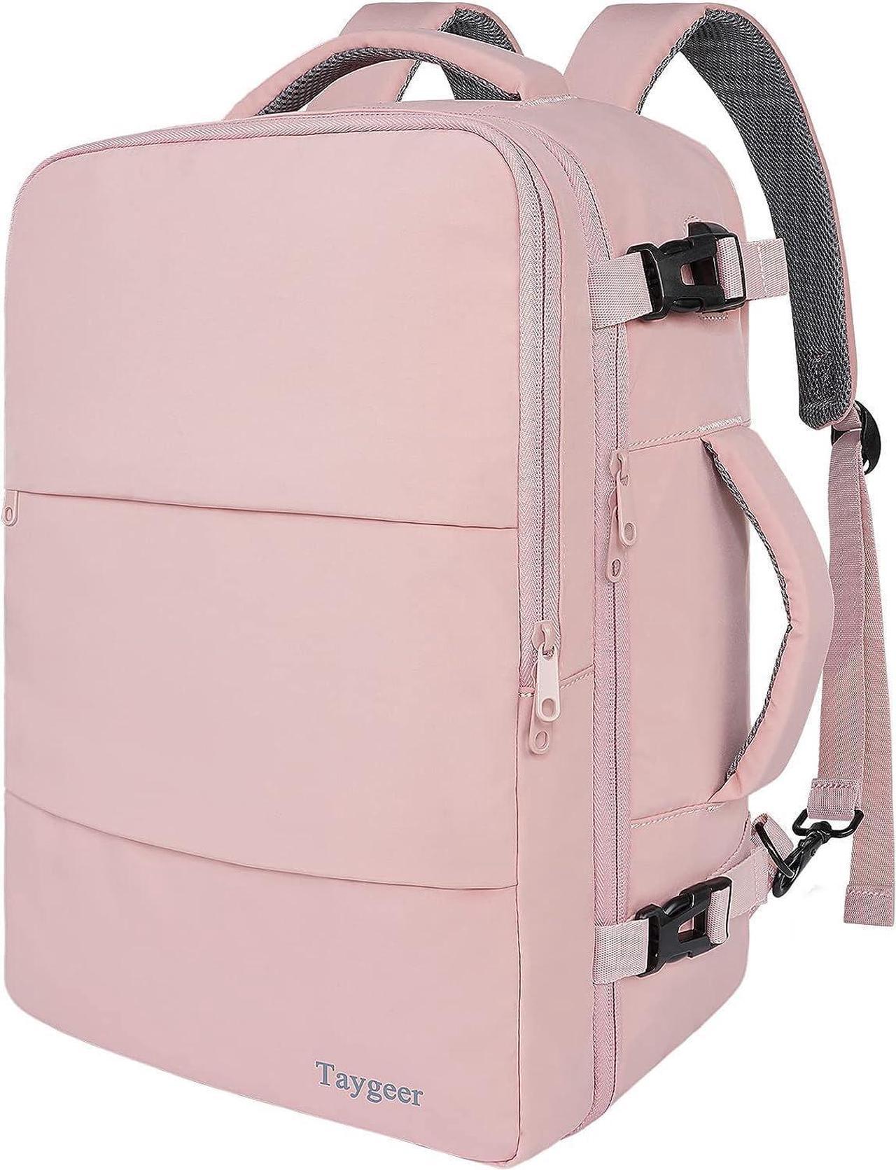 Travel Backpack for Women, Carry On Backpack with USB Charging Port & Shoe Pouch, TSA 15.6inch Laptop Backpack Flight Approved, College Nurse Bag Casual Daypack for Weekender Business Hiking, Pink