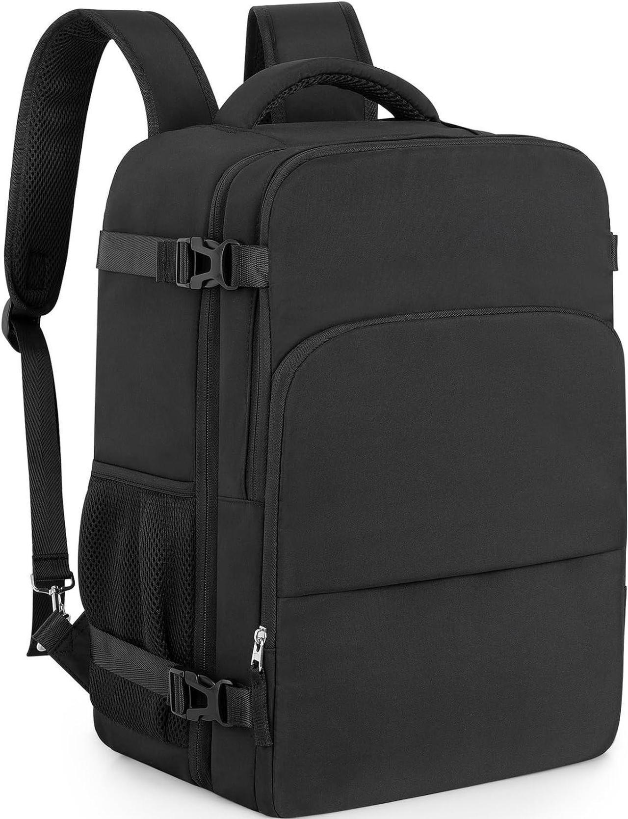 Snoffic Durable Carry On Backpack, Travel Backpack for Men Women Airline Approved, Large Waterproof College Business Work Hiking Casual Daypack Bag, Fits 16" Laptop, Black