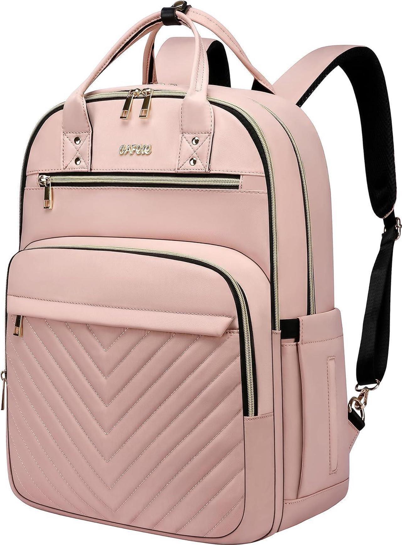 College Bookbag,17.3 Inch Laptop Backpack Women, Anti Theft Business Bagpack with USB Port, Water Resistant Travel Large Capacity Pink Computer Backpacks for Work